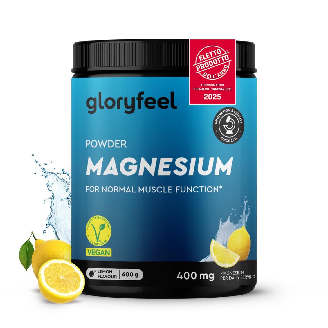 Magnesio Completo in Polvere 600g, Eletto PRODOTTO DELL'ANNO 2025, Bisglicinato, Citrato, Malato ad alto Dosaggio, Facile da sciogliere, Per Muscoli, Nervi, Equilibrio elettrolitico, Sapore di Limone