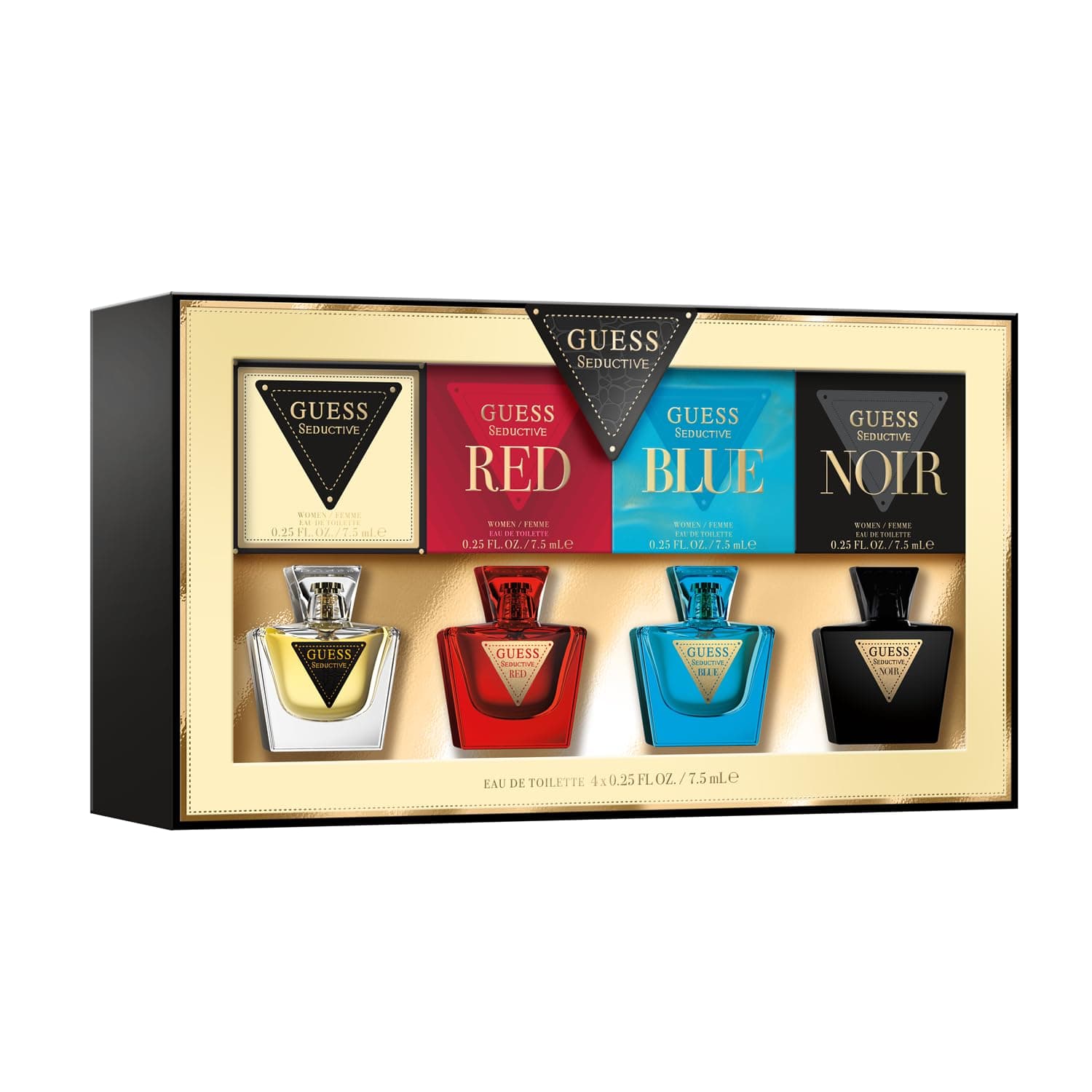 GUESS Set de Perfumes para Mujer – 4 Mini Eau de Toilette (7,5 ml cada uno): Seductive, Red, Blue, Noir