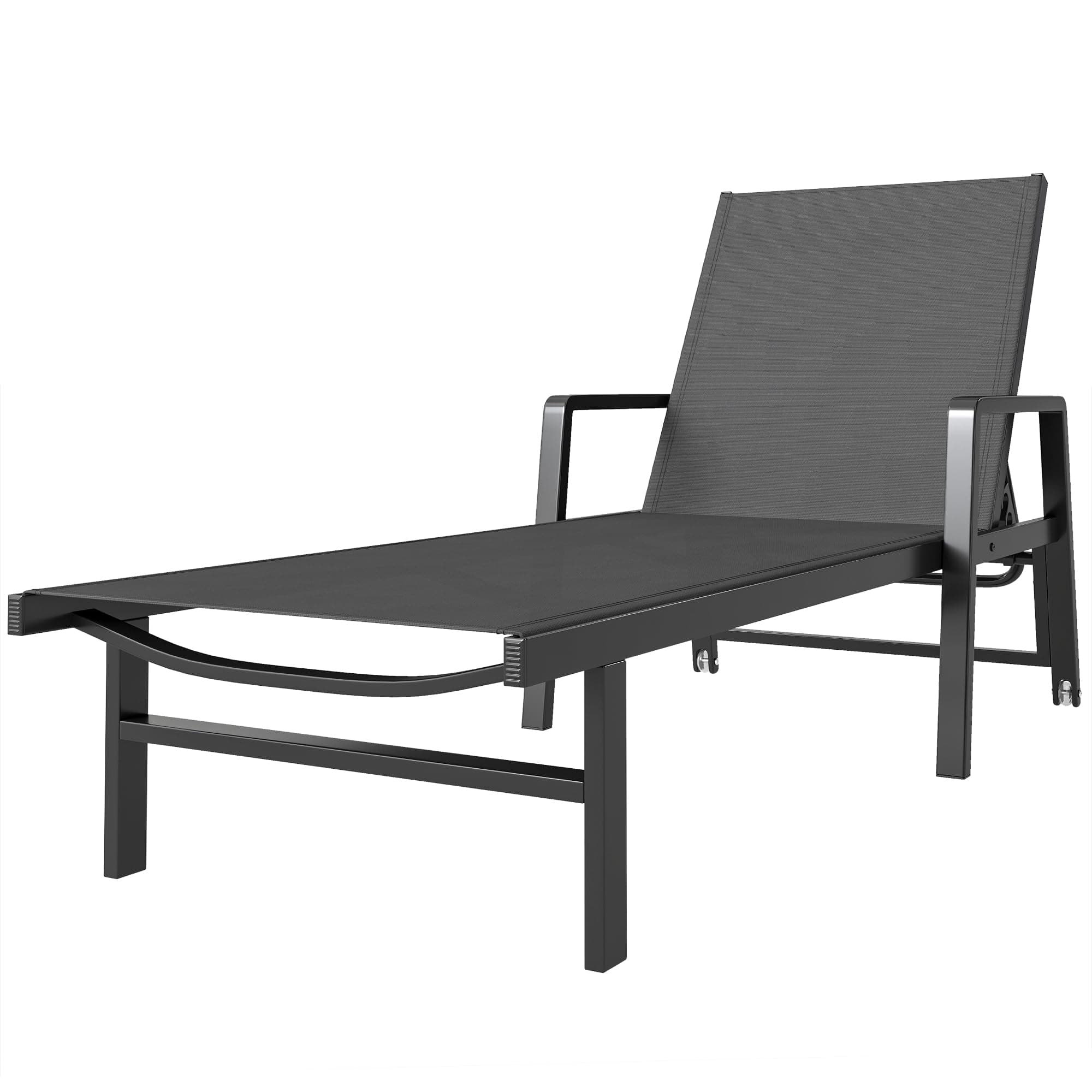 Outsunny Chaise Longue Jardin Réglable à 4 Positions avec Roues et Accoudoirs, en Textilène et Aluminium, Bain de Soleil pour Terrasse Piscine Jardin Plage, 65x189x80cm, Gris Foncé
