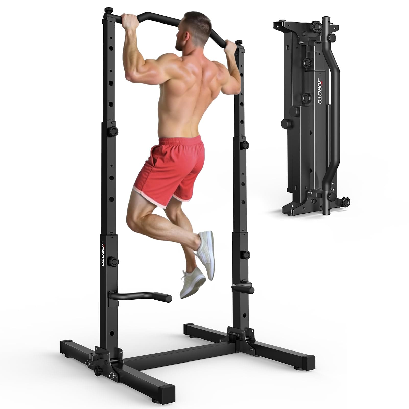 JOROTO Pliable Power Tower Barre de Traction & Dip Station, Autoportante Station de Musculation, Réglable en Hauteur, 5 en 1 Appareil d'Entraînement Dorsal pour la Maison Multifonction, 172KG Capacité