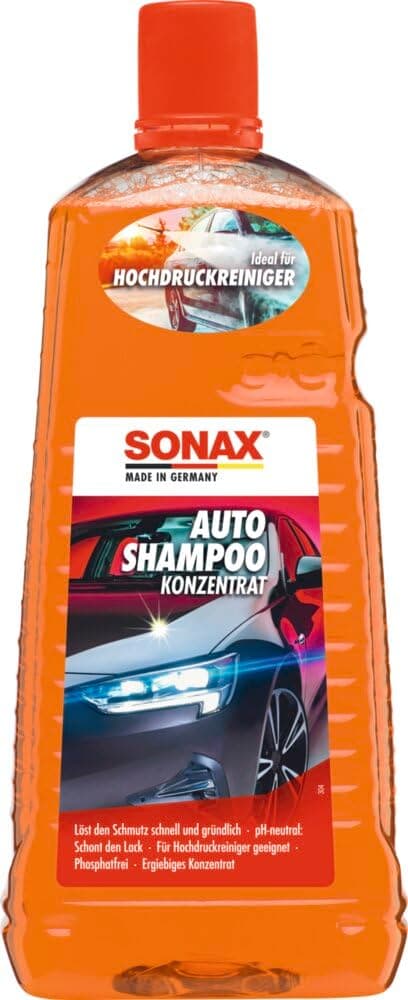 SONAX AutoShampoo Konzentrat (2 Liter) durchdringt und löst Schmutz gründlich, ohne Angreifen der Wachs-Schutzschicht | Art-Nr. 03145410