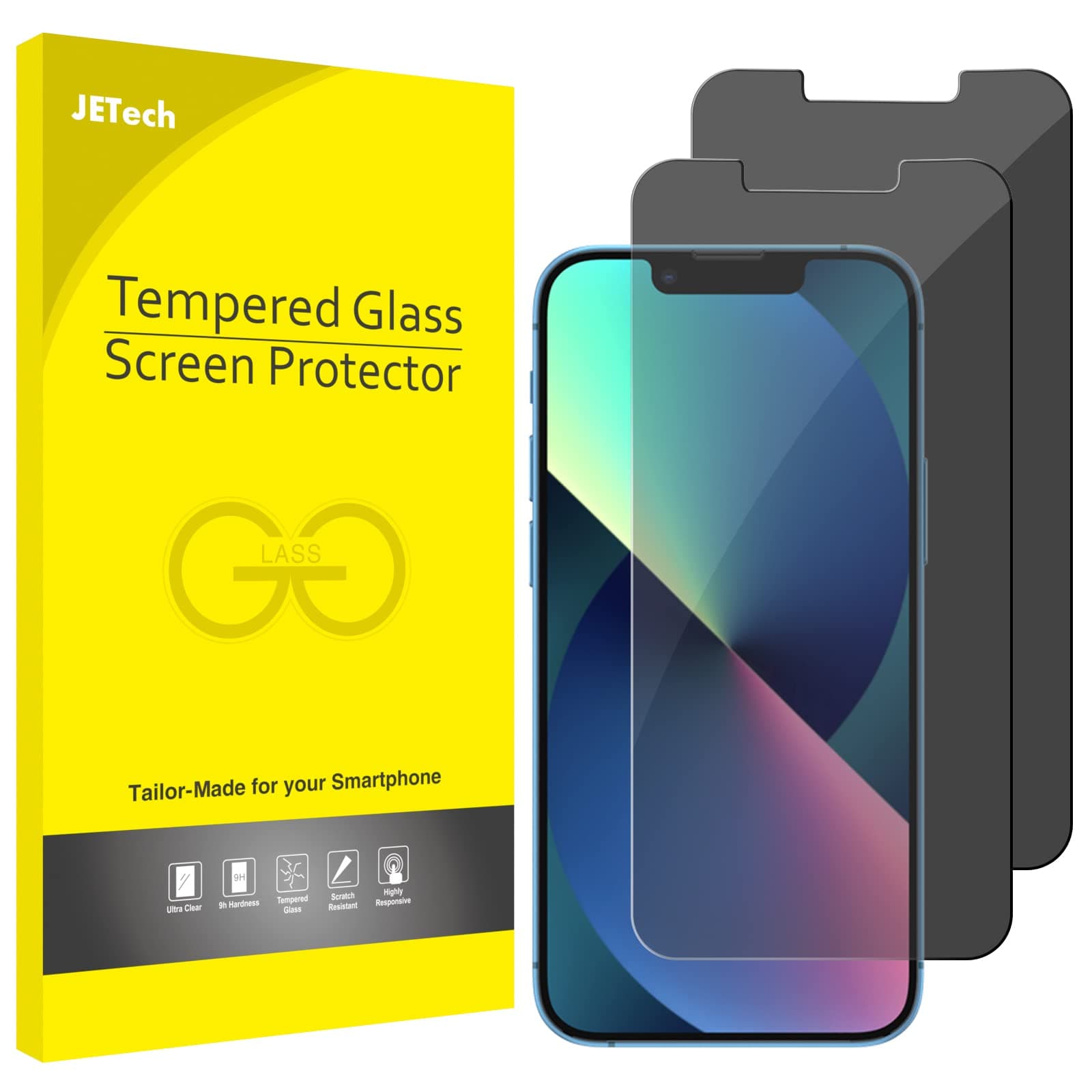 JETech Sichtschutz fur iPhone 17e (2026) / iPhone 16e / iPhone 13/13 Pro, Anti-Spähen Privatsphäre Schützen Folie Blickschutzfolie, 6,1 Zoll Display, 2 Stück