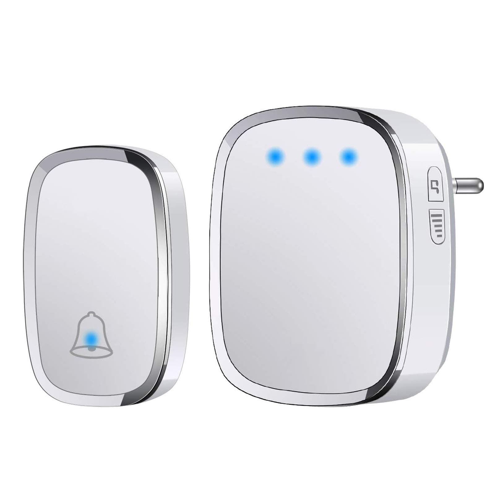 YYQ Campanello Senza Fili da Esterno Impermeabile IP44, Wireless Doorbell con Raggio d’Azione 300M, Indicatore LED, 1 Trasmettitore Pulsante e 1 Ricevitore, 5 Volume Regolabile, 36 Suonerie (Bianco)