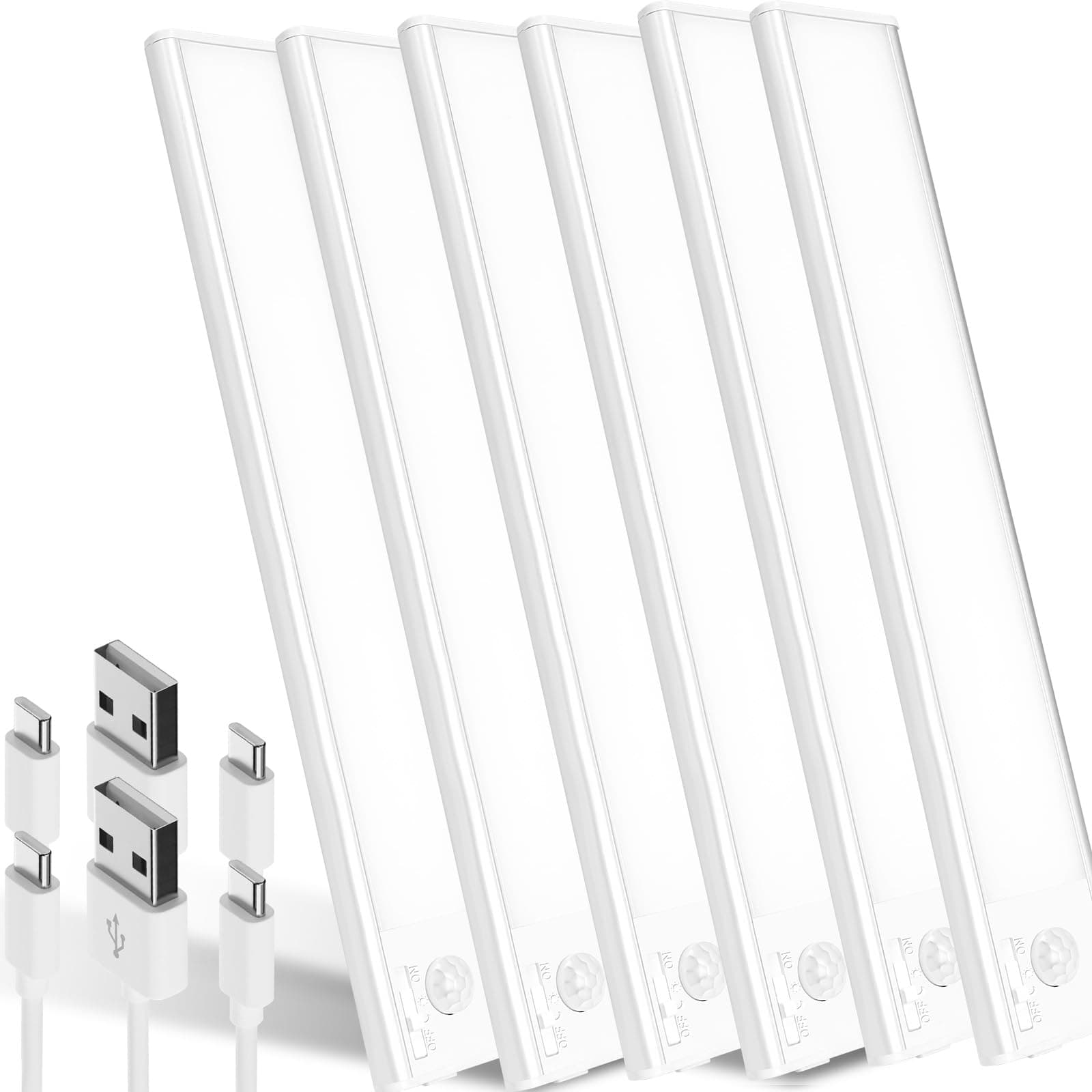 Luz Led Con Sensor De Movimiento，24cm，39 Led Cocina Bajo Mueble，3 models Luz Con Sensor De Movimiento ，1500mah 6500k Luces Led Cocina，Usb Lampara Led Recargable，Luz Led Adhesiva ，Luces Led Pilas，6Pack