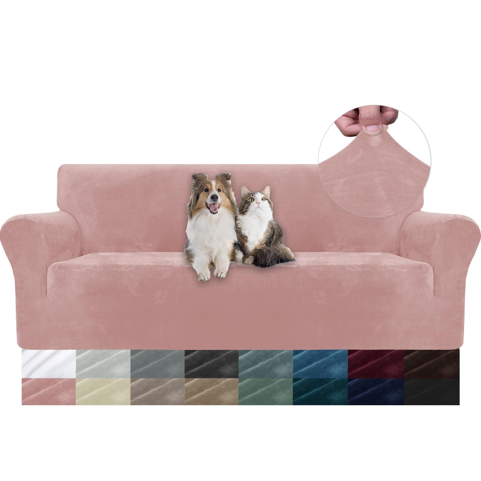 YSTELLAA Copridivano Velluto 3 Posti con Braccioli, Copridivani AntiGraffio Gatto, Fuzzy Copri Divano Elasticizzato Elastico, Universale Sofa Cover Antimacchia Lavabile Antiscivolo, Rosa