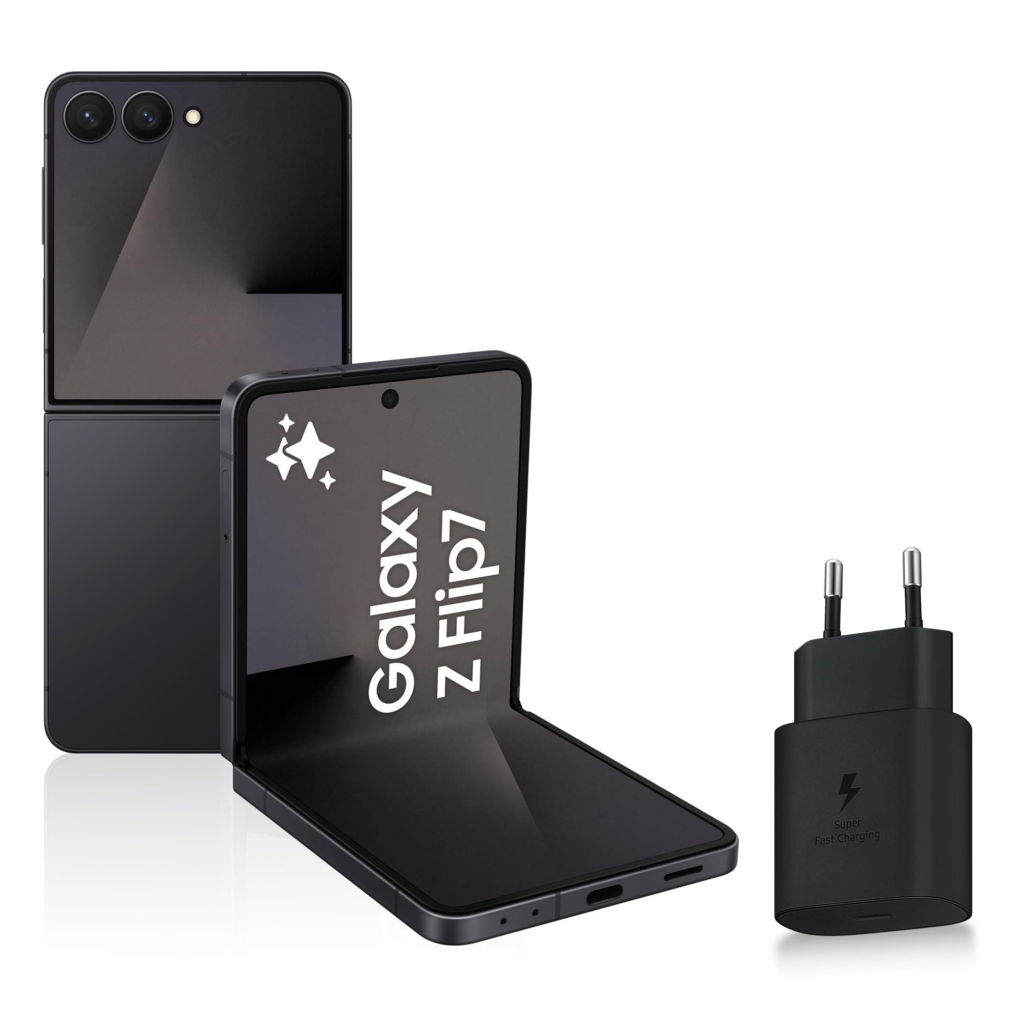 Samsung Galaxy Z Flip7, Smartphone Android 5G avec Galaxy AI, 256 Go, Chargeur Secteur Rapide 25W Inclus, Smartphone déverrouillé, Noir Absolu, Version FR