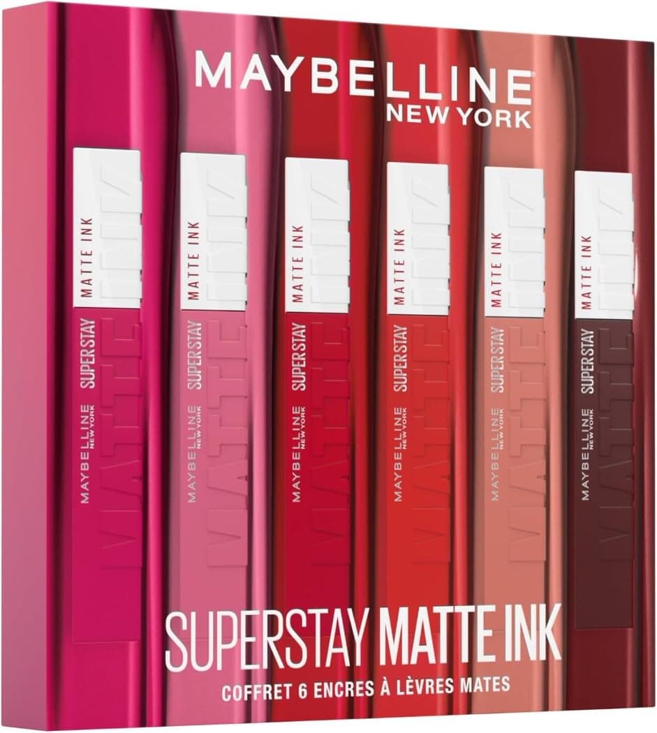 Maybelline New York - Coffret Exclusif de 6 Rouges à Lèvres Liquides Longue Tenue - Superstay Matte Ink - Teintes: Lover (15)/Seductress (65)/Artist (120)/Dancer (118)/Pioneer (20)/Voyager (50)