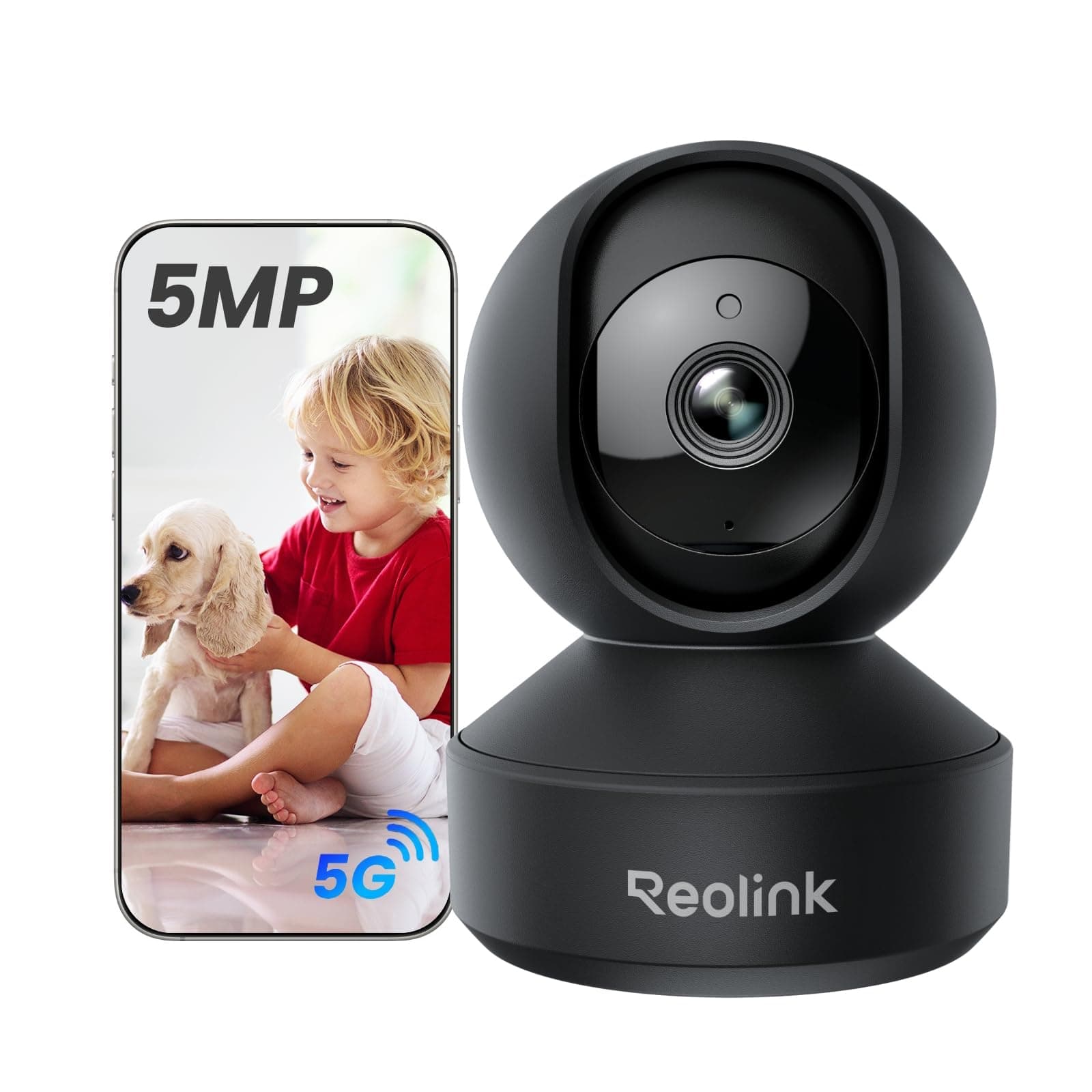 Reolink 3K Caméra Surveillance WiFi Intérieure PT, Suivi Auto, E1 Pro Noir | Détéction Personne/Animal/Pleurs, Wi-FI 2,4/5 GHz, 5MP Vision Nocturne, Audio Bidirectionnel pour Bébé, Aîné, Animal.