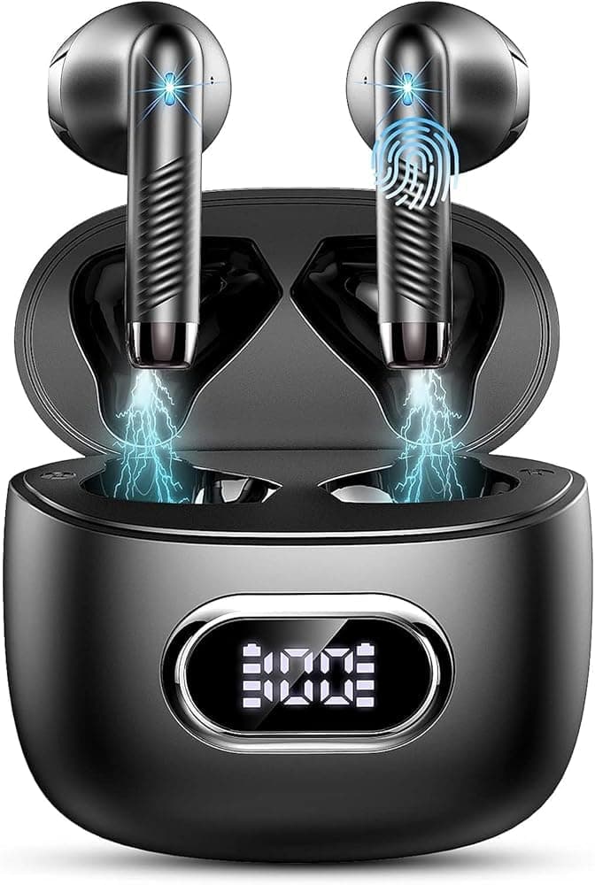Cuffie Bluetooth 5.4 2026 Nuovo, Auricolari Wireless con Riduzione del Rumore ENC 4 Microfoni, 49 Ore di Riproduzione Display LED, IPX7 Impermeabili Sport, Accoppiamento Automatico Touch Control