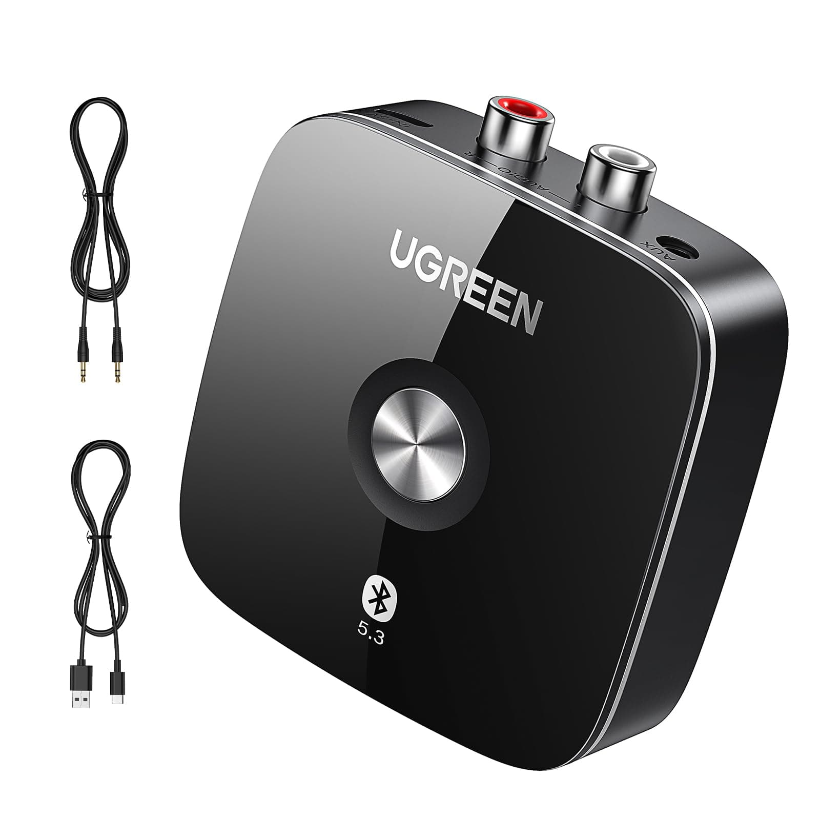 UGREEN AUX Bluetooth 5.3 Adapter mit 3,5mm RCA Buchse Bluetooth Empfänger für Stereoanlage HiFi Receiver für Autoradio, Home Lautsprecher, Verstärker