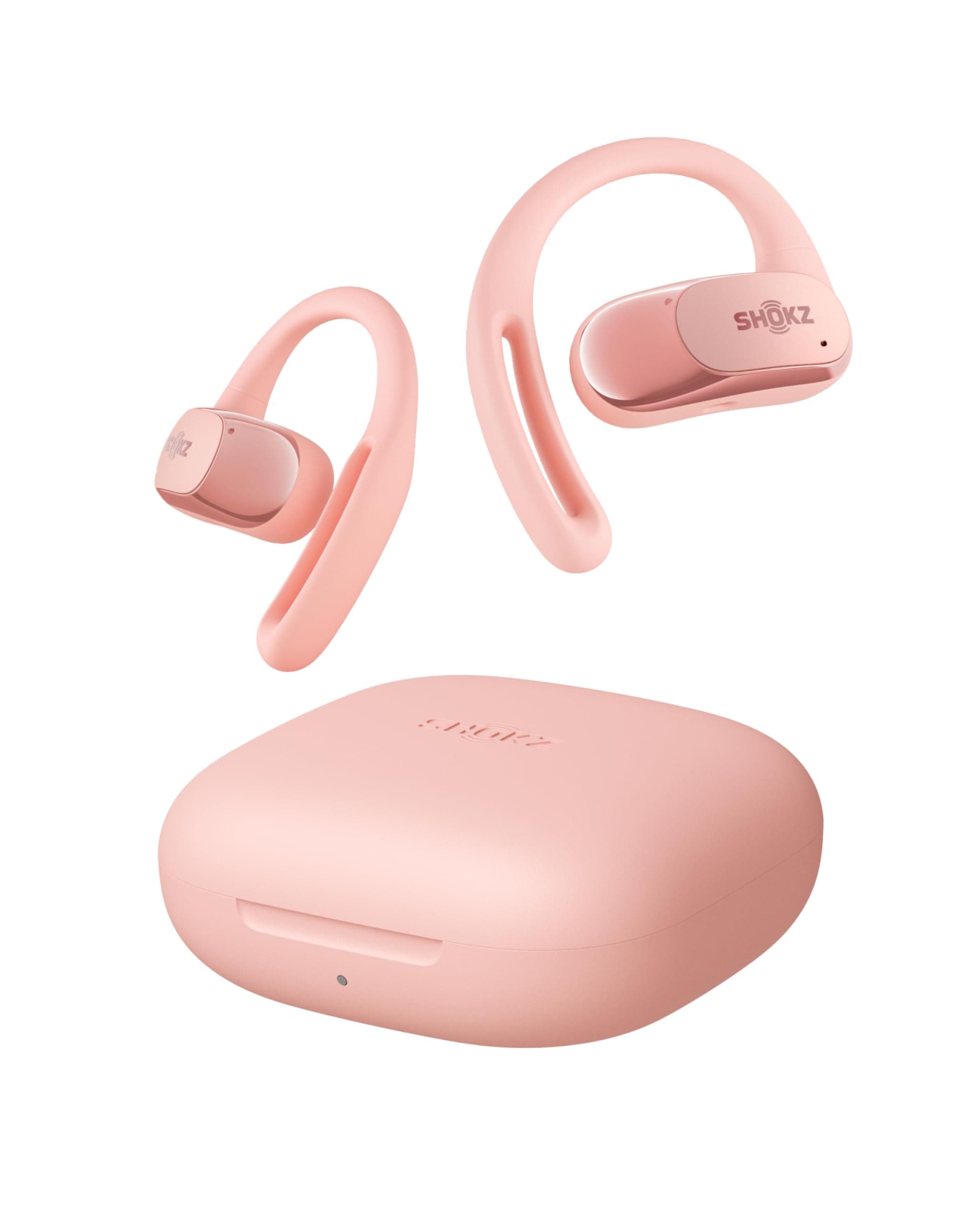 SHOKZ OpenFit Air Open-Ear-Kopfhörer, True Wireless Bluetooth-Ohrhörer mit Mikrofon, Ohrhörer mit Air-Ohrbügel, Schnellaufladung, 28 h Wiedergabe, wasserdicht IP54 fürs Training, mit Tragetasche, Rosa