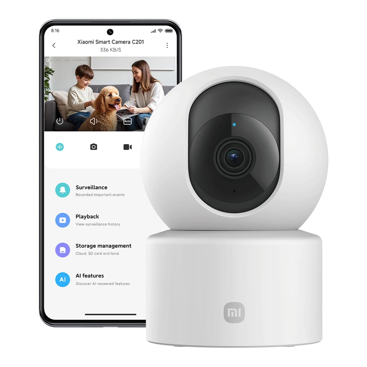 Xiaomi C201 Camara vigilancia WiFi Interior 360° 1080P HD, Camara vigilancia Bebe, WiFi 6, Cubierta Física de Lente, Visión Nocturna en Color, Audio Bidireccional, Compatible con Alexa y Google