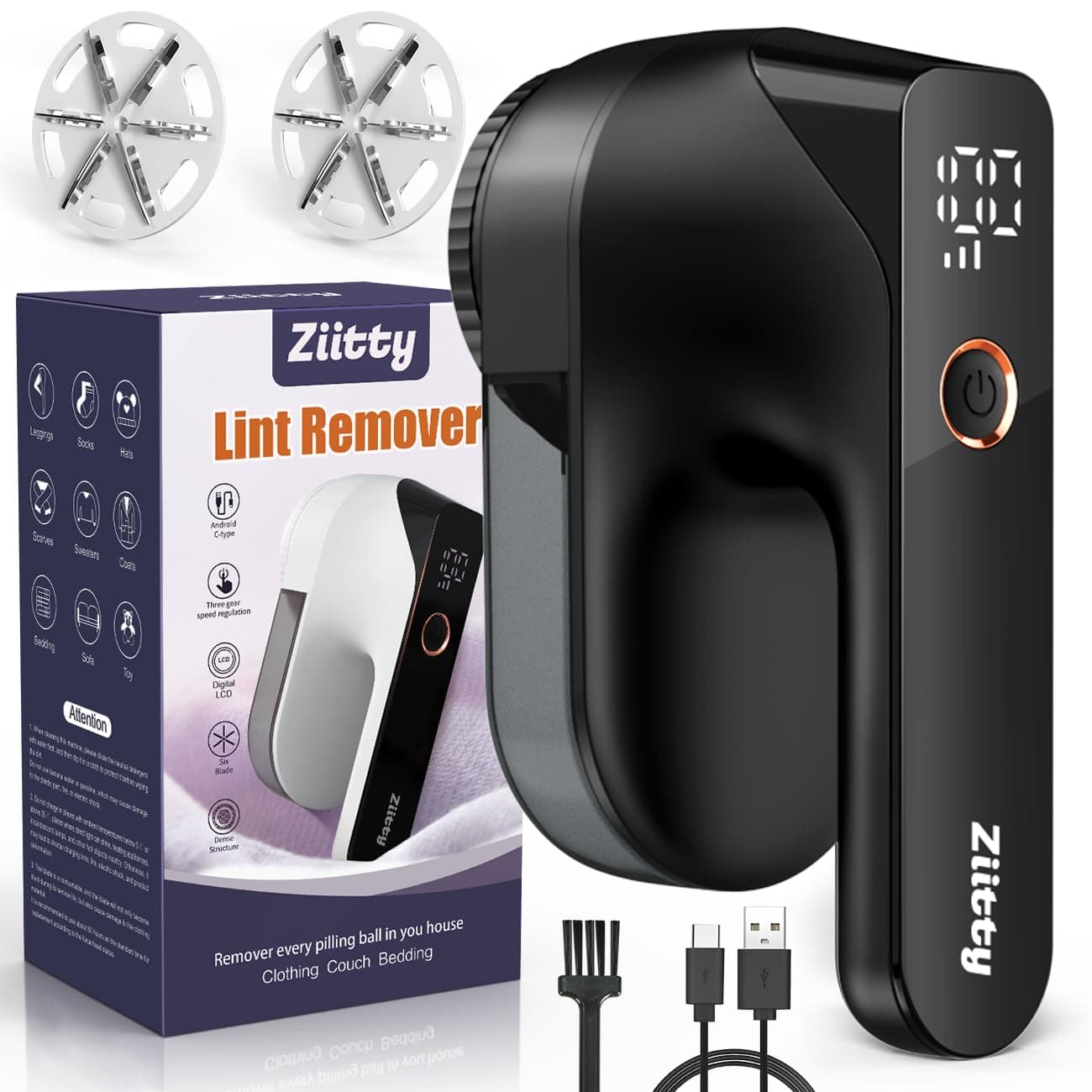 Ziitty Levapelucchi Elettrico, Rimuove i Pelucchi per 3 Livelli di Potenza Regolabili, Taglia Pelucchi a 6 Lame per vari Tessuti Perfetto per i Regali di Famiglia per le Donne(Nero)