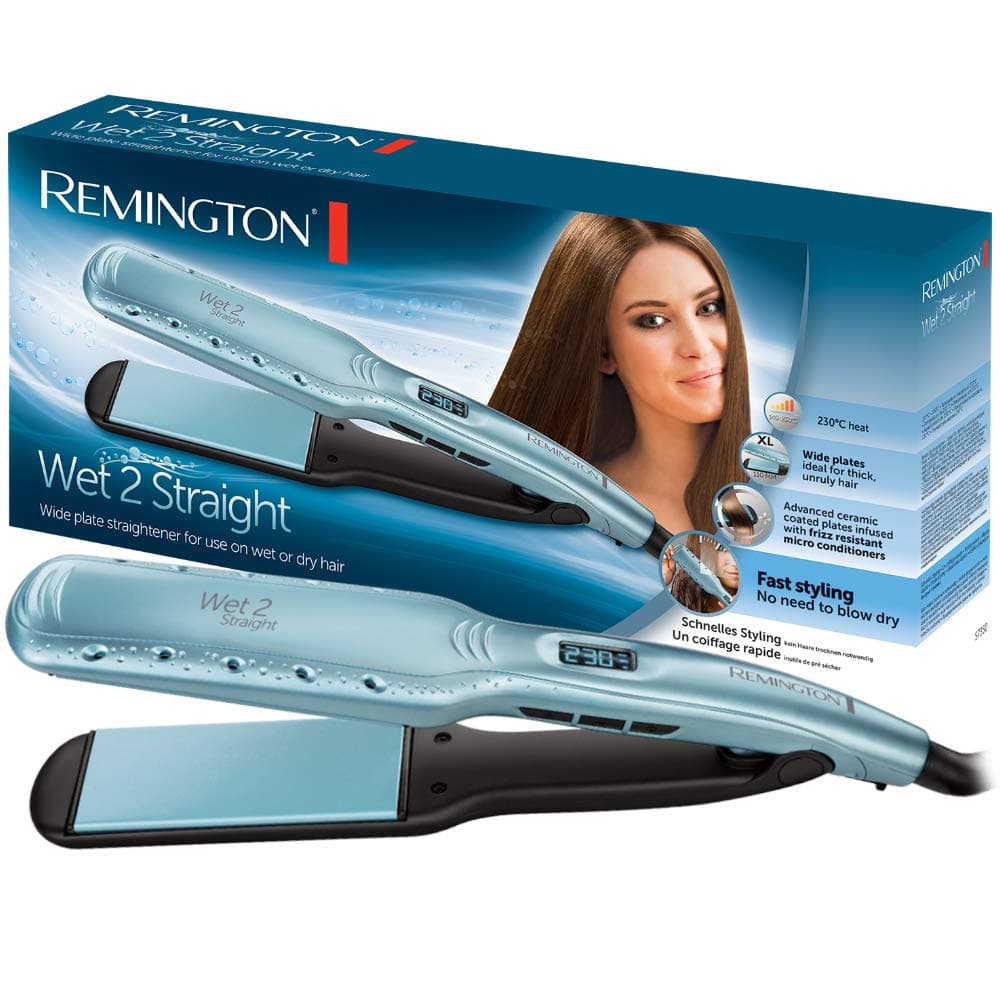 Remington Piastra per Capelli - Uso da bagnato e asciutto - Per asciugare e lisciare i capelli, ingredienti microattivi anticrespo, display LCD, 140-230°C, Wet2Straightpiastra per capelli S7350