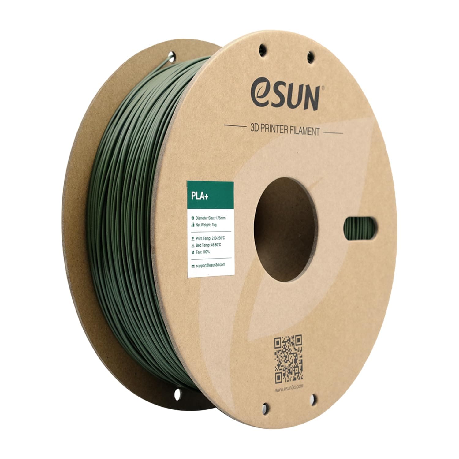 eSUN Filamento PLA+ 1.75mm, Mejorado Tenacidad Impresora 3D Filamento PLA Plus, Precisión Dimensional +/- 0.03mm, 1KG Carrete (2.2 LBS) para Filamento de Impresión 3D, Verde Oliva