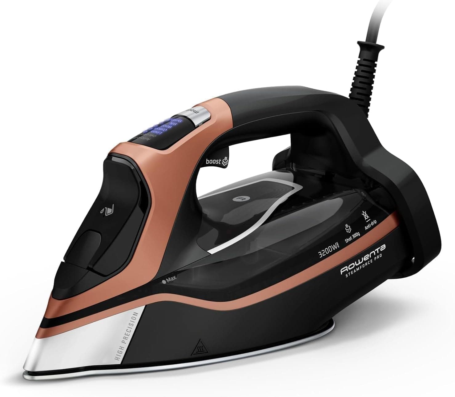 Rowenta Steamforce Pro - Plancha de vapor de 3200 W, golpe de vapor de 300 g/min, distribución de vapor óptima, 5 preajustes, protección antigoteo, función antical, resistencia a los arañazos, DW9520