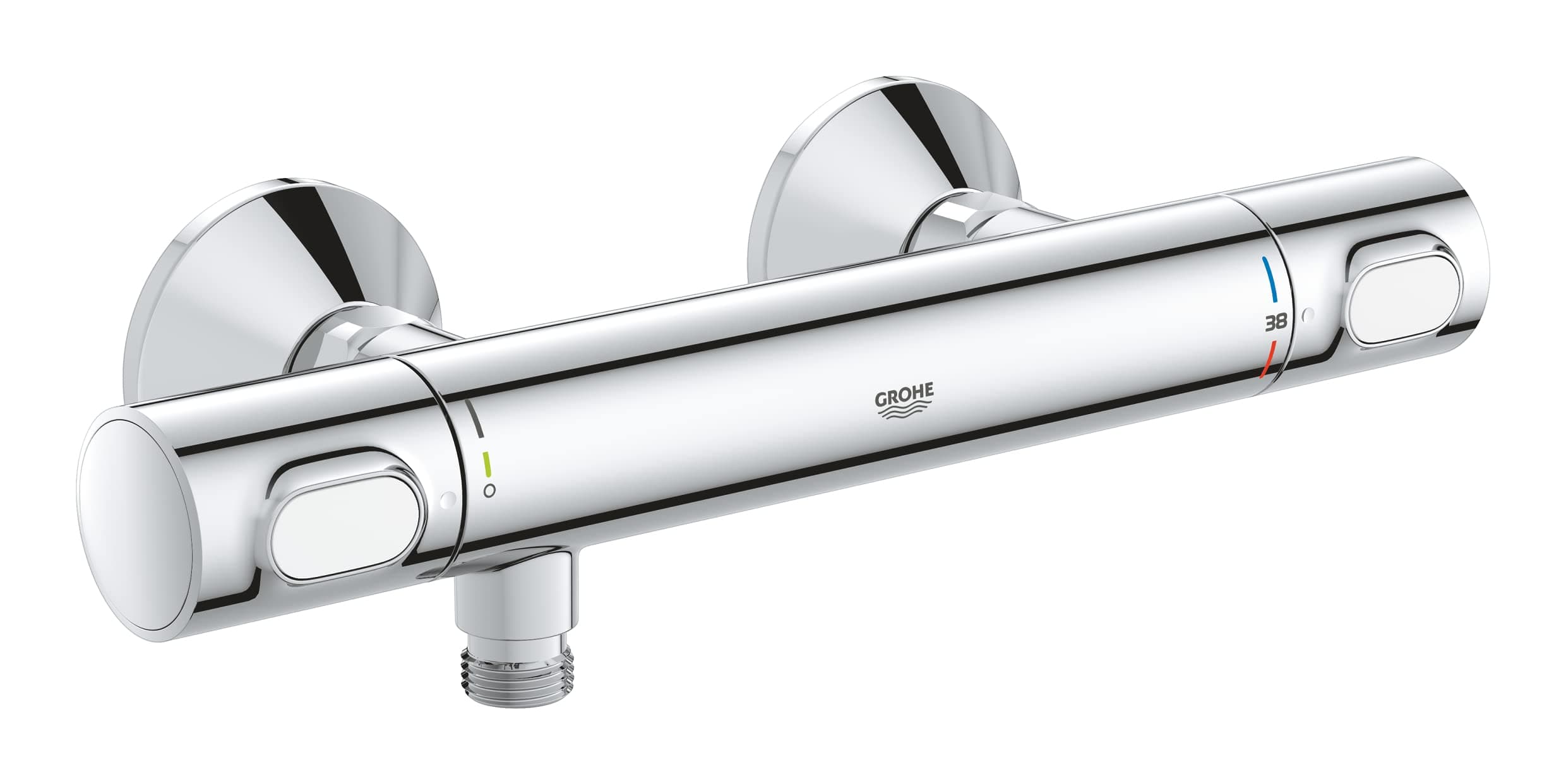 GROHE Mitigeur thermostatique douche Precision Flow, montage mural, protection anti-brûlure, raccord fileté 1/2", rosaces incluses, chromé, 34840000 (Import Allemagne)