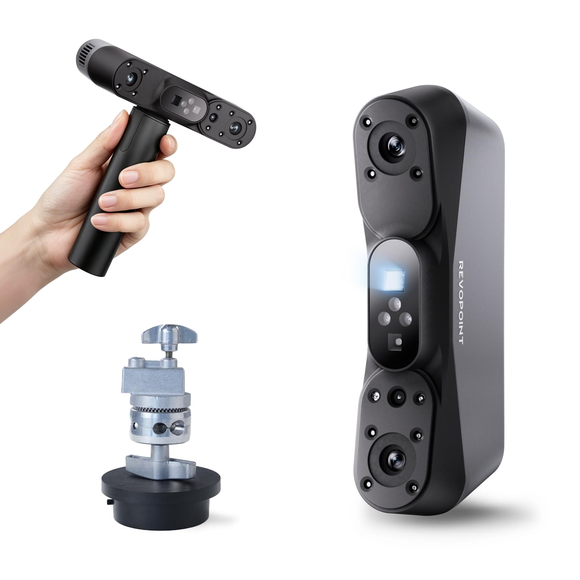 Revopoint Scanner 3D portatile POP 4, laser blu,precisione 0,03 mm,105 fps, analisi AI e modellazione 3DGS, 5 modi di scansione, tracciamento anti-vibrazione, uso in esterna, Premium senza filtri blu