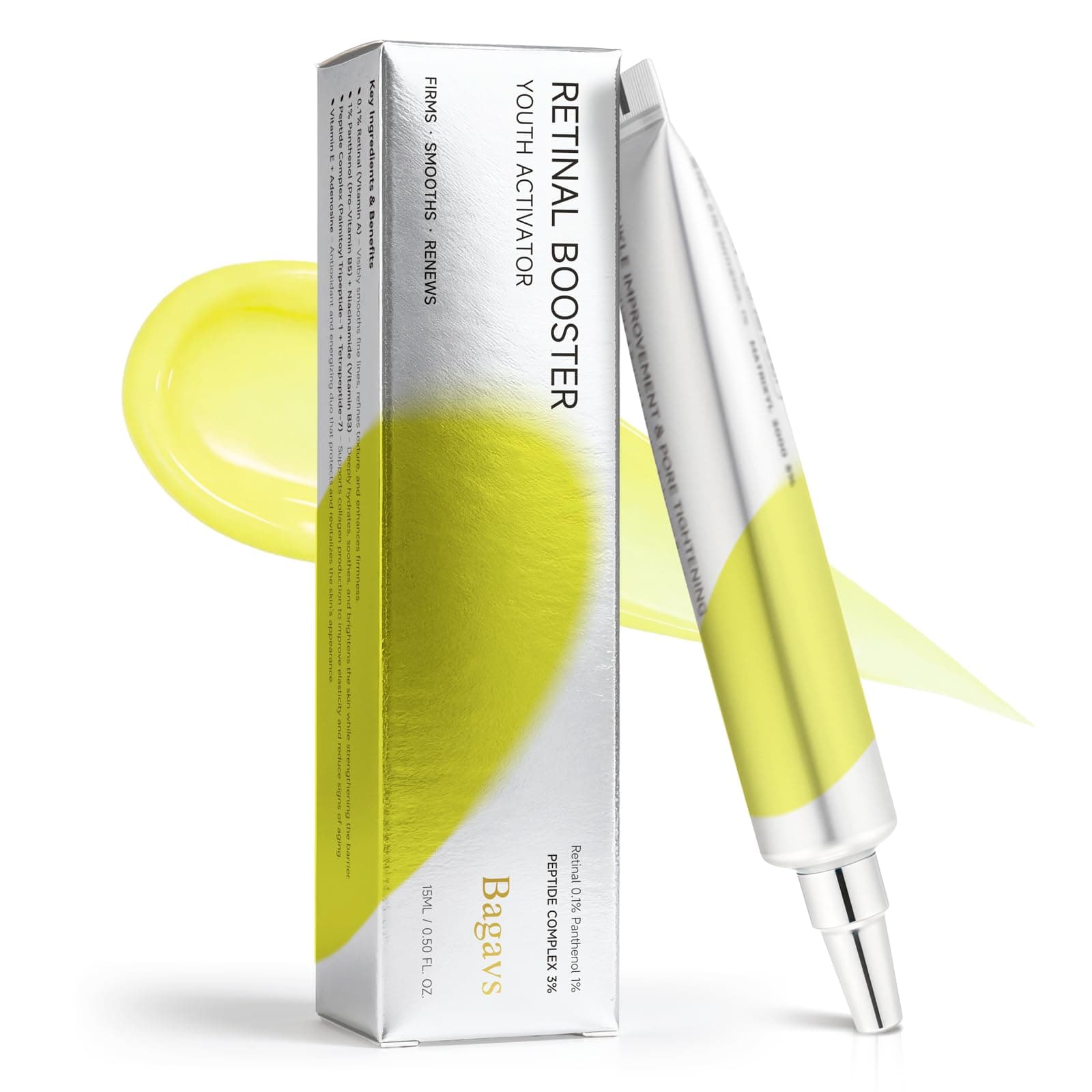 BAGAVS Retinolo Viso 0,1% con Vitamina A | Siero Viso per Levigare le Linee Sottili, Migliorare la Texture della Pelle e un Aspetto più Compatto, 15 ml