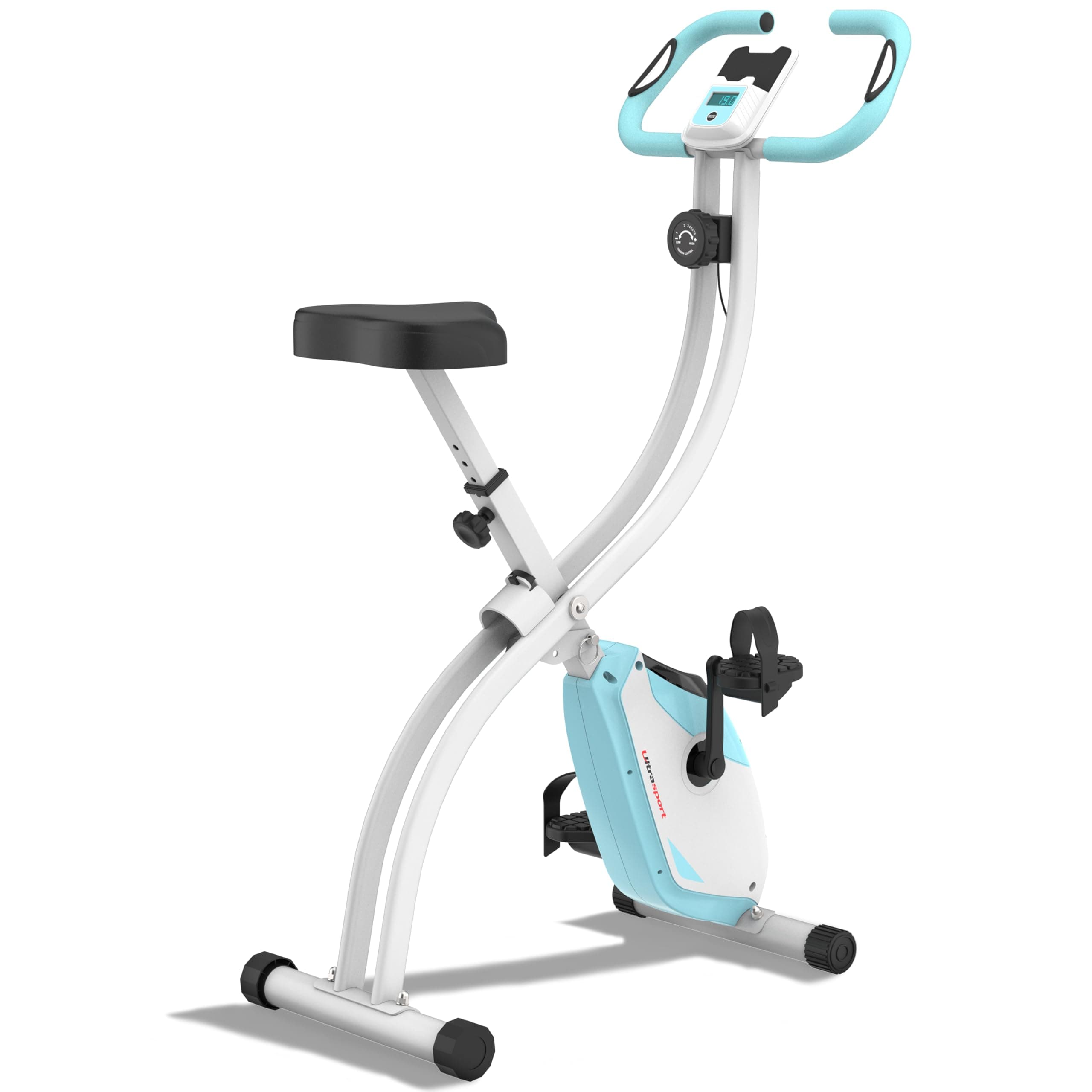 Ultrasport F-Bike Bicicleta Estática Plegable hasta 130 KG, Extra Silencioso con Sillín de Confort Ajustable - Bici Estática Plegable Indoor, Bicicletas Estáticas