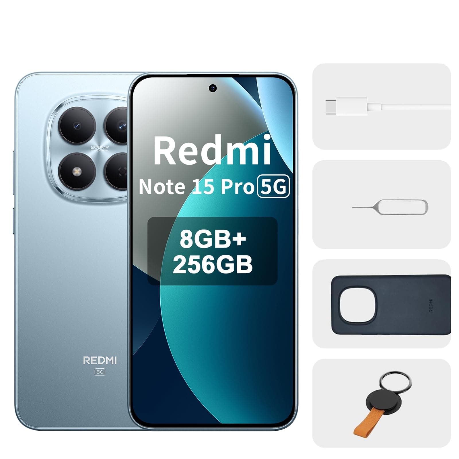 XIAOMI REDMI Note 15 Pro 5G - Smartphone de 8+256GB, Pantalla de 6,83" 1.5K AMOLED, MediaTek Dimensity 7400-Ultra, cámara de 200MP, batería de 6580 mAh, Azul Glaciar