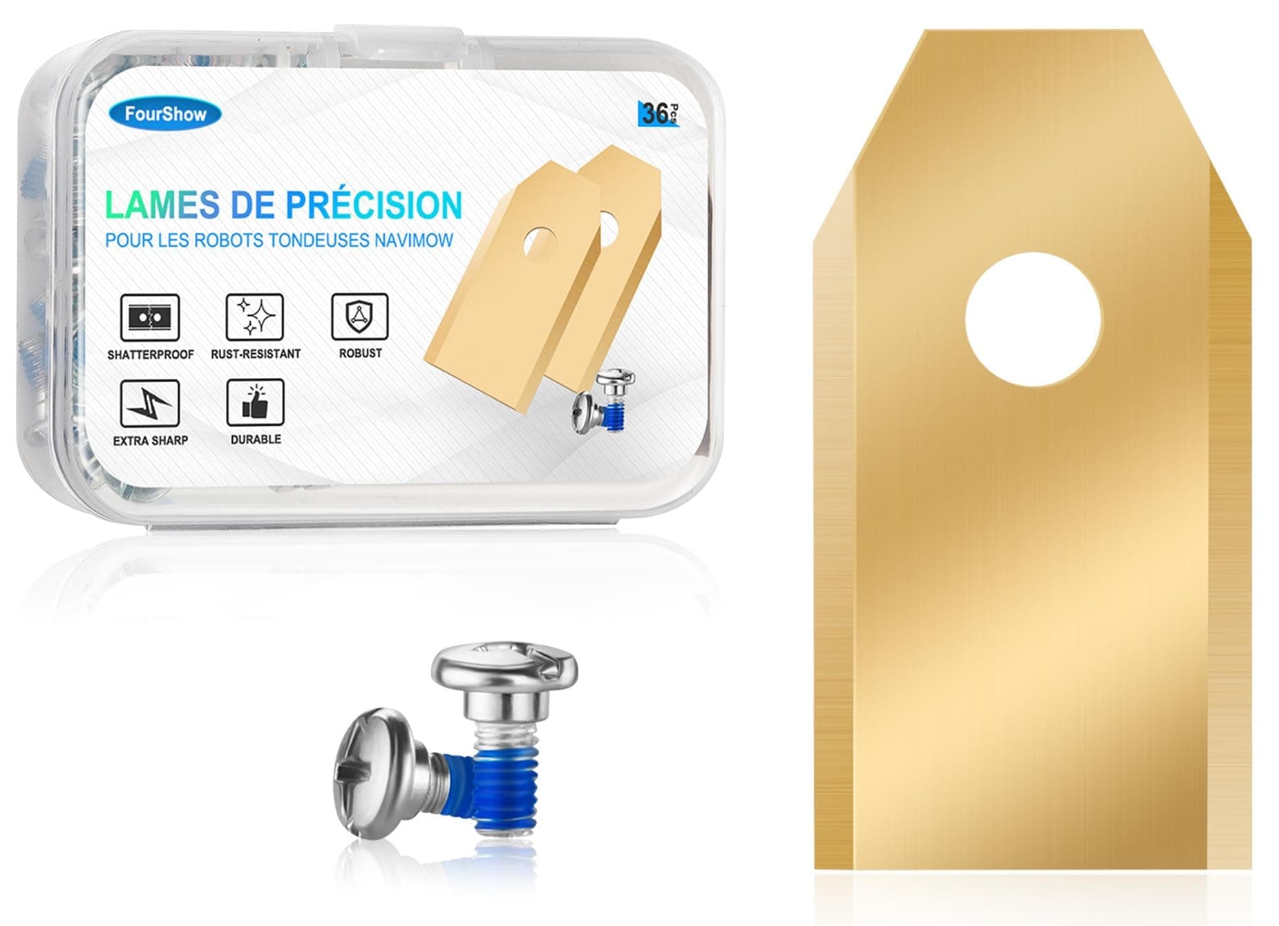Lot de 36 Lames Compatibles avec TOUS Navimow Série i105e, i110e, H1500e, H3000e, X315e, X330e, Lames de Tondeuse Robot, Vis avec Vernis de Sécurité