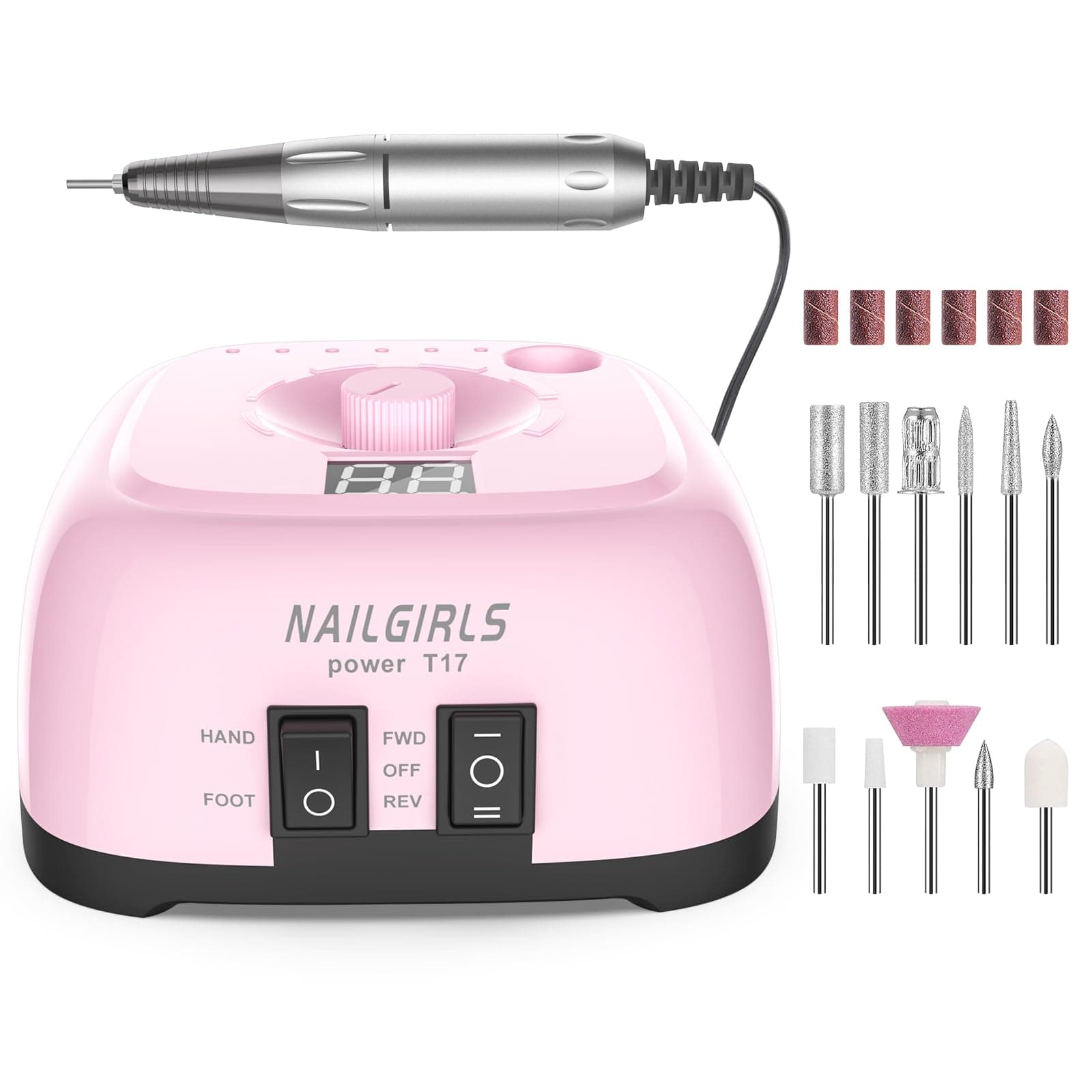 Torno de Uñas Profesional 35000RPM,NAILGIRLS 11 en 1 Torno para Uñas Acrilicas,Torno Electrico para Uñas con Pantalla,Baja Vibración Torno Profesional para Uñas Tornos para Manicura y Pedicura
