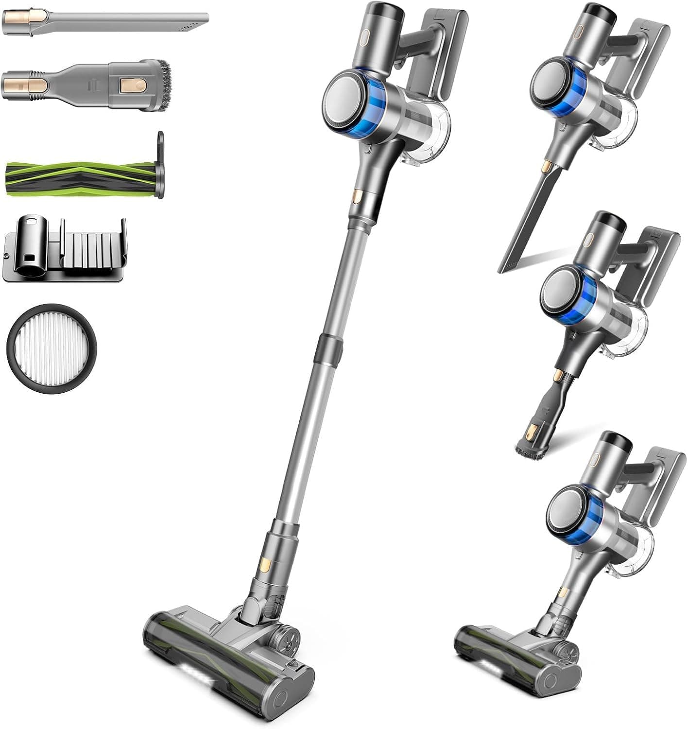 Aspirateur Balai sans Fil, 400W 45KPa Aspirateur sans Fil Puissant, 55Min Autonomie, Brosse Anti-emmêlement, Batterie Amovible, Aspirateur sans Sac avec LED Écran pour Tapis Poils d'animaux Sol Dur