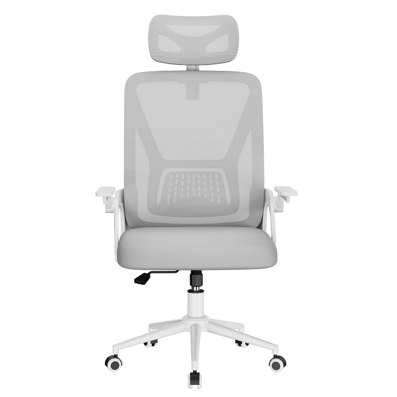 naspaluro Silla de Oficina, Silla de Oficina Ergonómica con Brazos Abatibles 90°, Soporte Lumbar de Diseño Exclusivo, Reposacabezas Ajustable, Tapicería de Malla Transpirable Escritorio, Gris