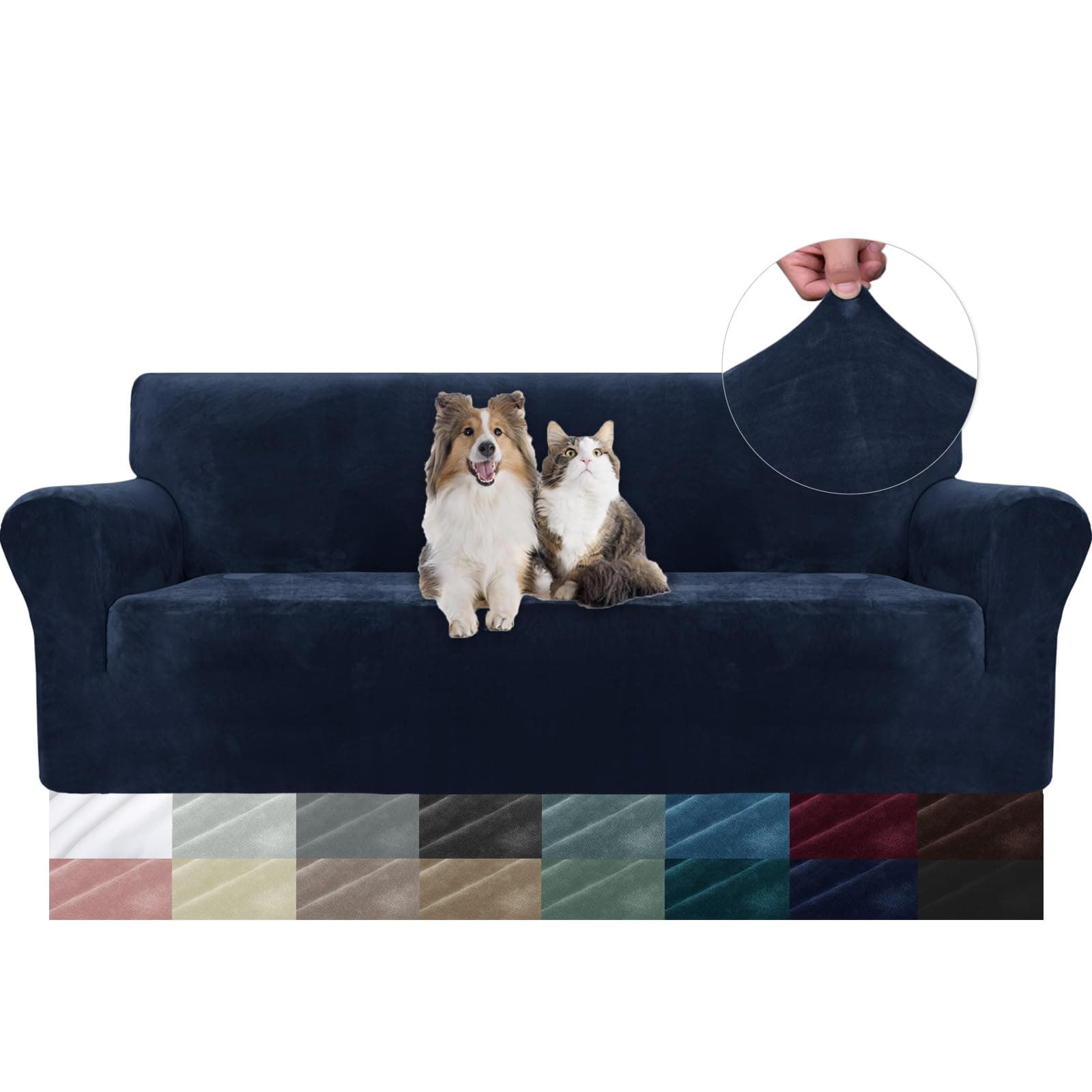 YSTELLAA Copridivano Velluto 3 Posti con Braccioli, Copridivani AntiGraffio Gatto, Fuzzy Copri Divano Elasticizzato Elastico, Universale Sofa Cover Antimacchia Lavabile Antiscivolo, Blu Scuro