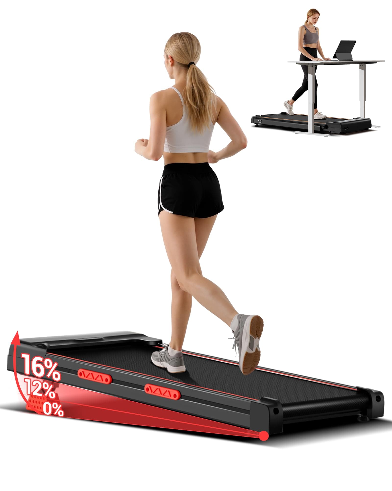 CURSOR 10/12 KM/H Cinta de Correr con Inclinación 15%, Walking Pad con Pantalla LED, Cinta de Andar para Casa 2.5HP con Apoyabrazos de la Consola, Amortiguación Multietapa, Soporte 136KG