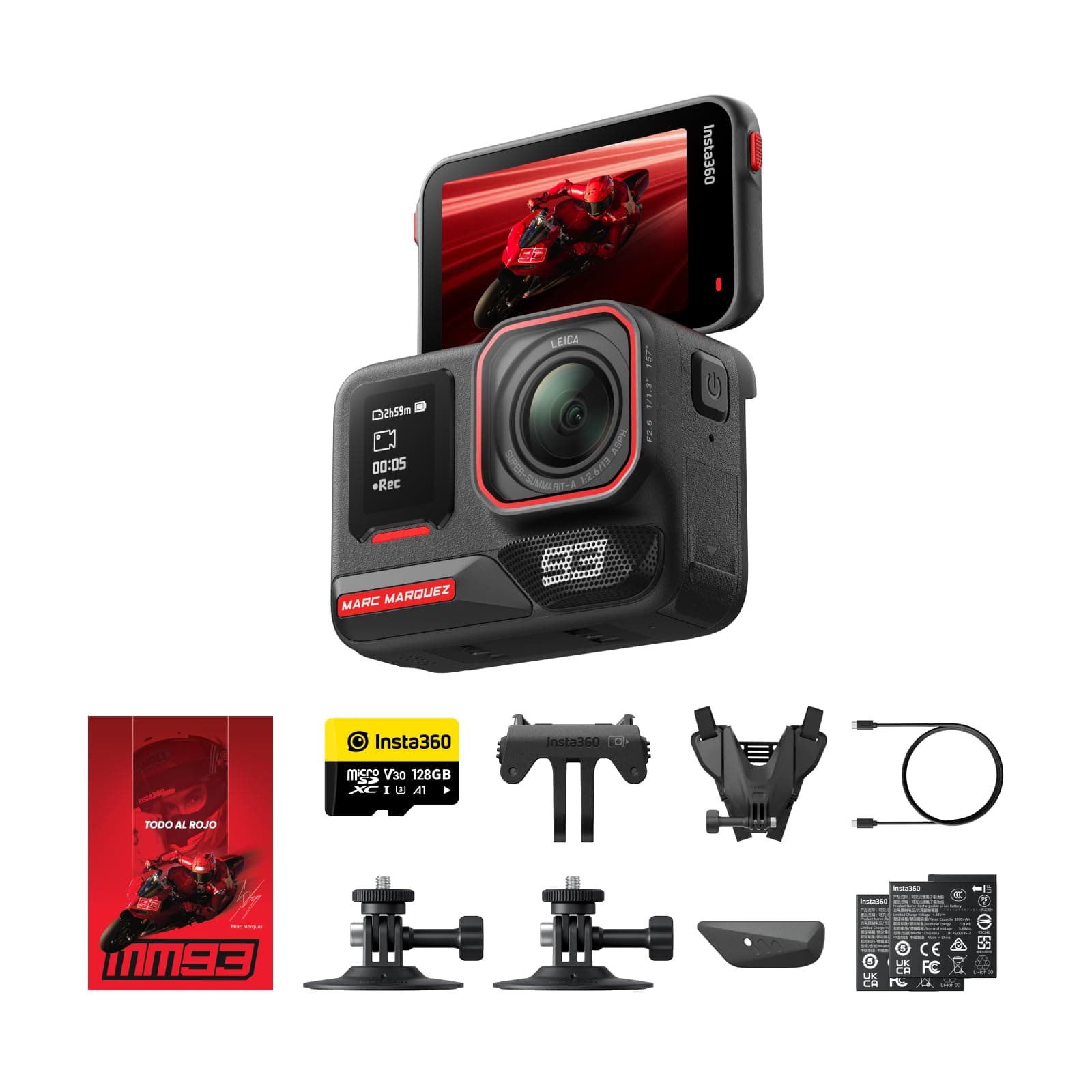 Insta360 Ace Pro 2 Edición MM93 - Cámara de acción 8K co-creada con Marc Márquez, cámara para Moto, Excelencia con Poca luz, reducción del Ruido del Viento, Pantalla táctil abatible y edición IA