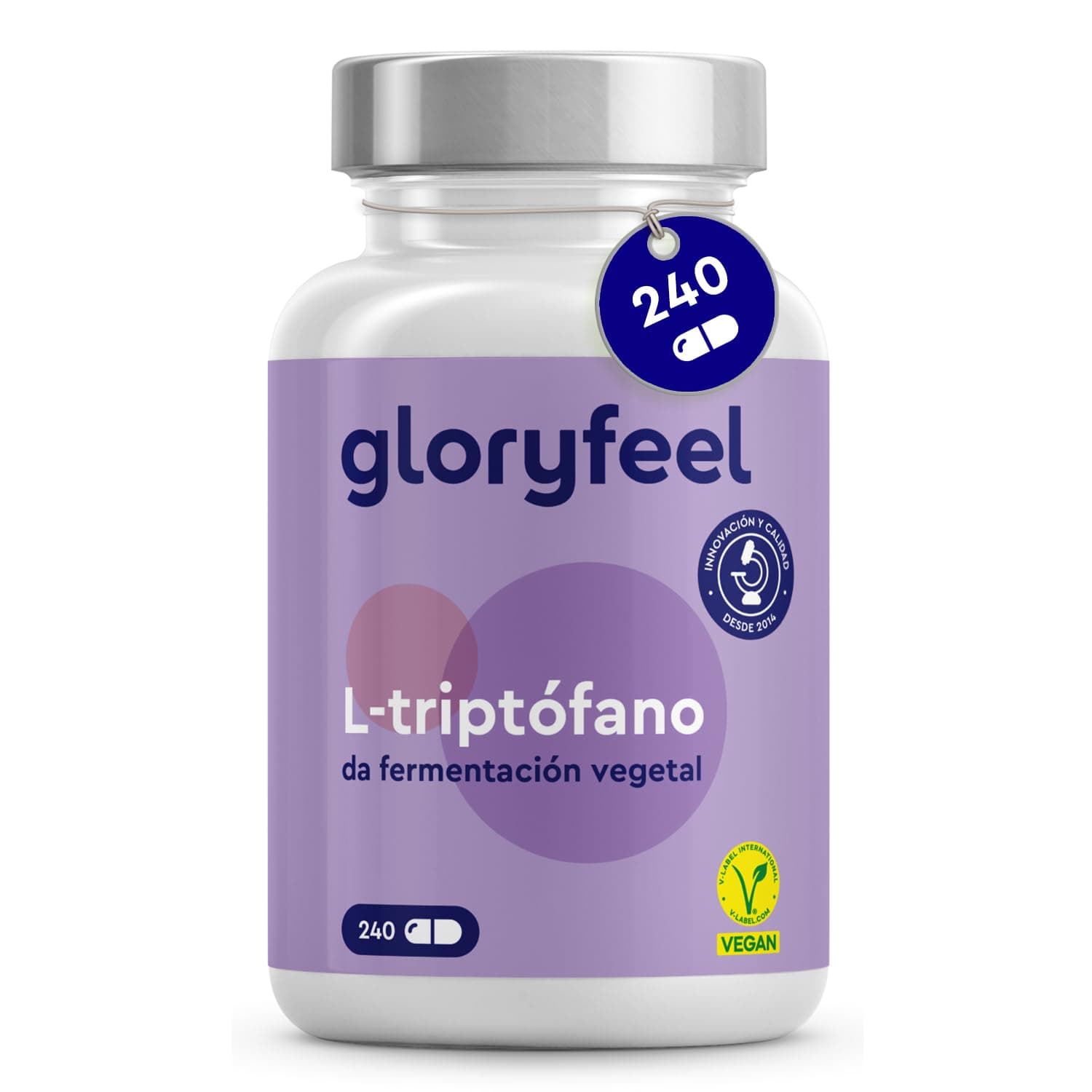 L Triptofano 500mg Puro de Alta Dosis - 240 Cápsulas (Para 8 meses) - Estrés, Insomnio - Triptófano de Fermentación Natural - Probado en laboratorio, Fabricado en Alemania, sin aditivos