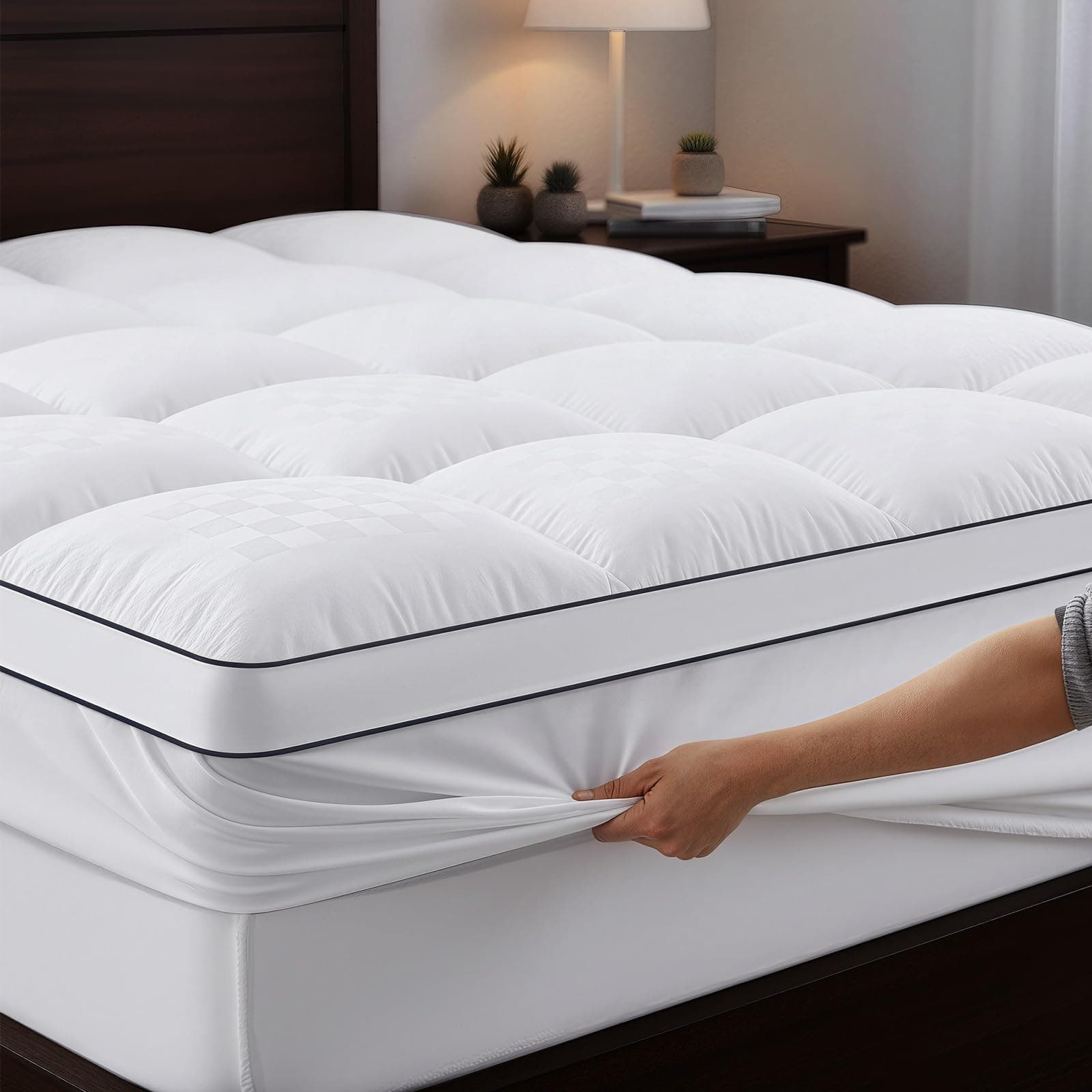 Autsel 3D Topper 180x200cm Topper Viscoelastico de Microfibra 1000GSM Sobrecolchon Cubre Colchón Protector de Colchón Suave y cómodo