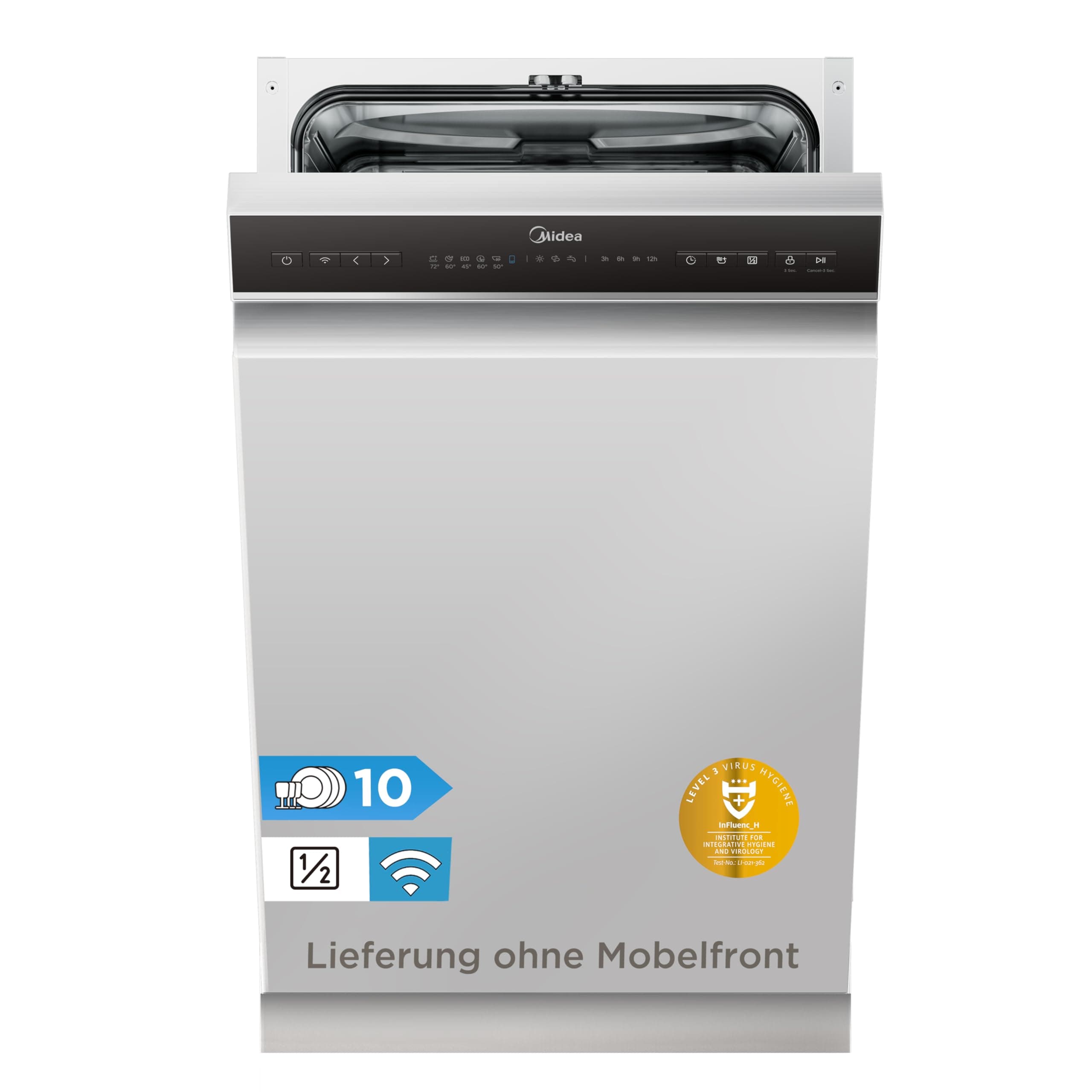 Midea MDWES1034CS-W Geschirrspüler Teilintegriert 45 cm, 10 Maßgedecke, Einbau Spülmaschine mit 8 Programme, 47dB, 3/6/9/12H Startverzögerung, HygieneCare+, Home Connect