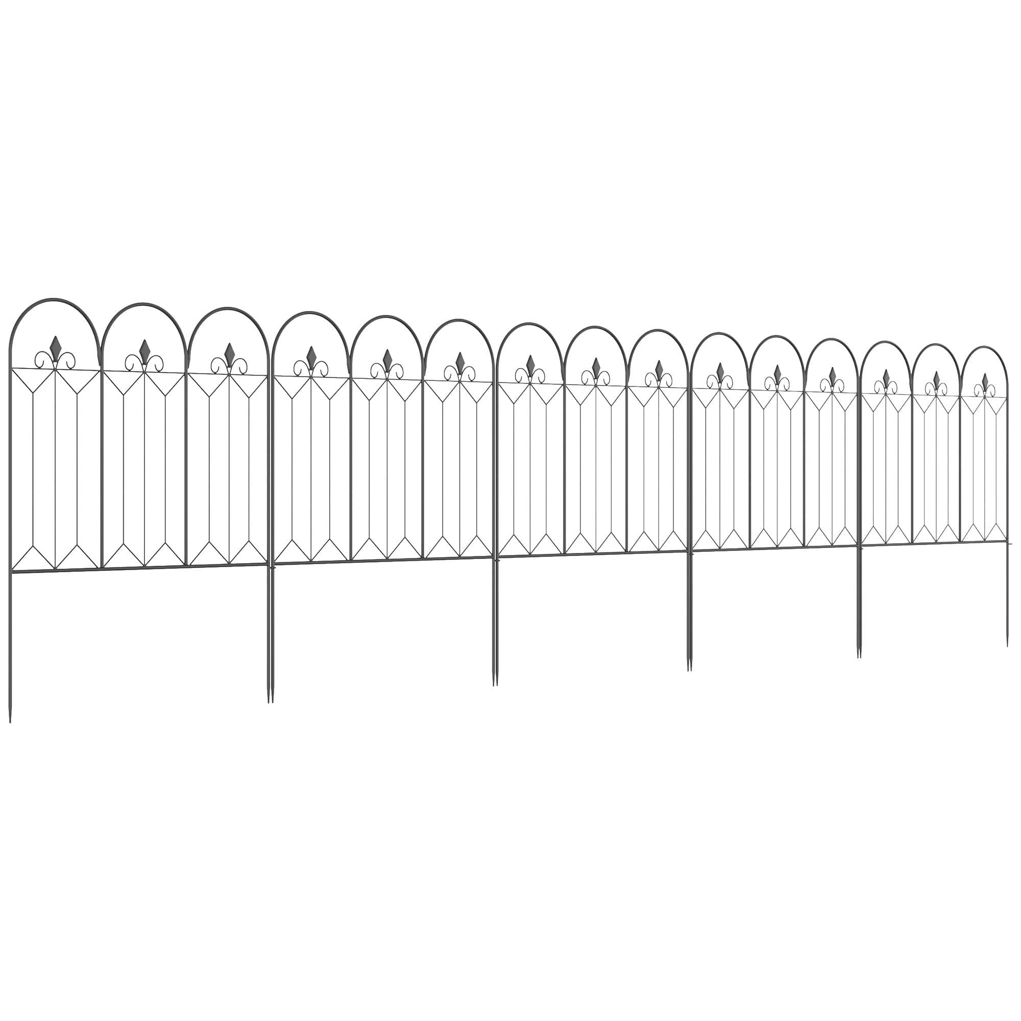 Outsunny Lot de 5 clôtures de jardin décoratives en métal avec ornements - 305 x 79,5 cm noir