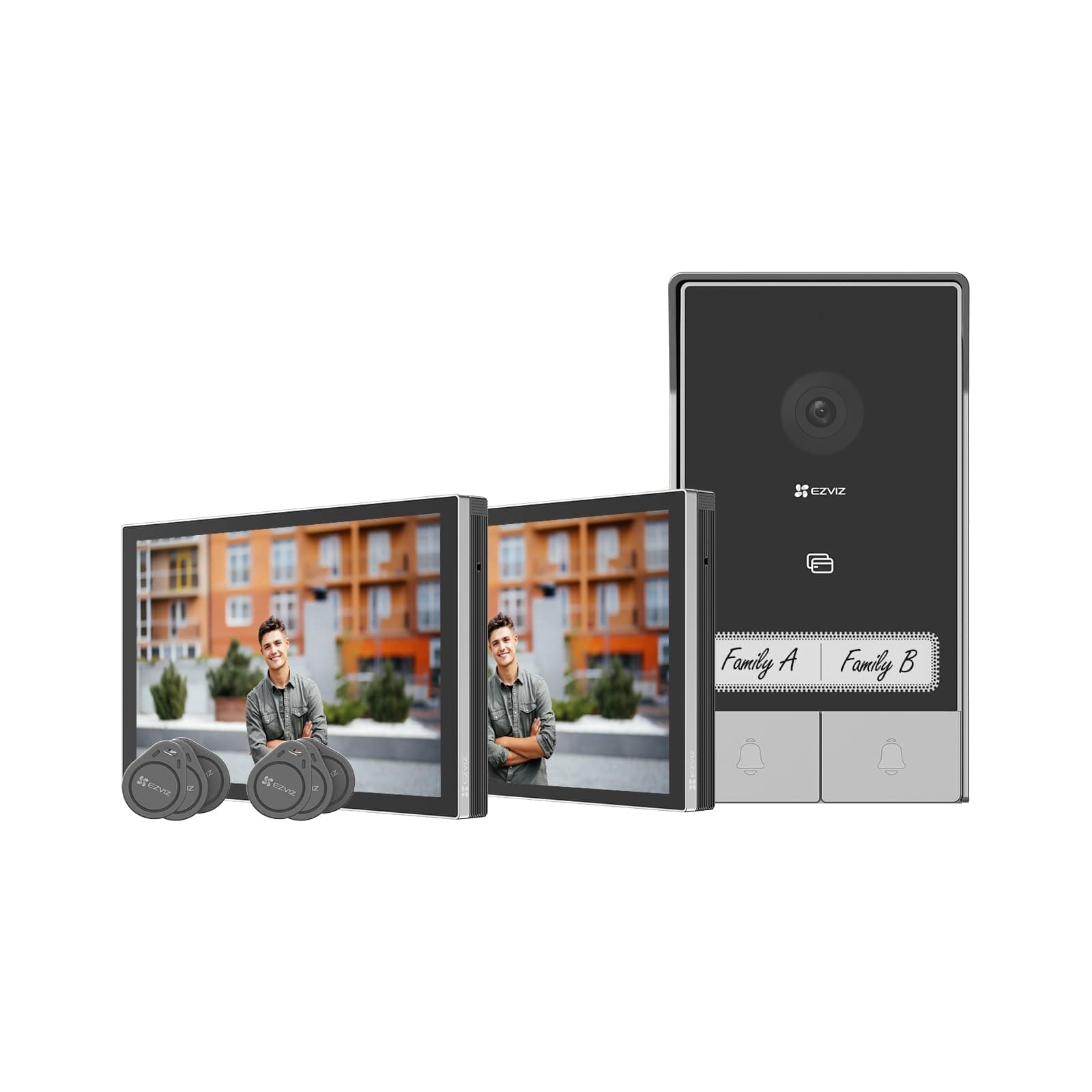 EZVIZ HP7 2-Family Kit Videoportero WiFi 2 Hilos,2K Timbre Video Sistema Intercomunicador,2 Videoporteros Táctil LCD 7",Detección de Persona, Audio Bidireccional,Desbloqueo en Remoto por App/RFID
