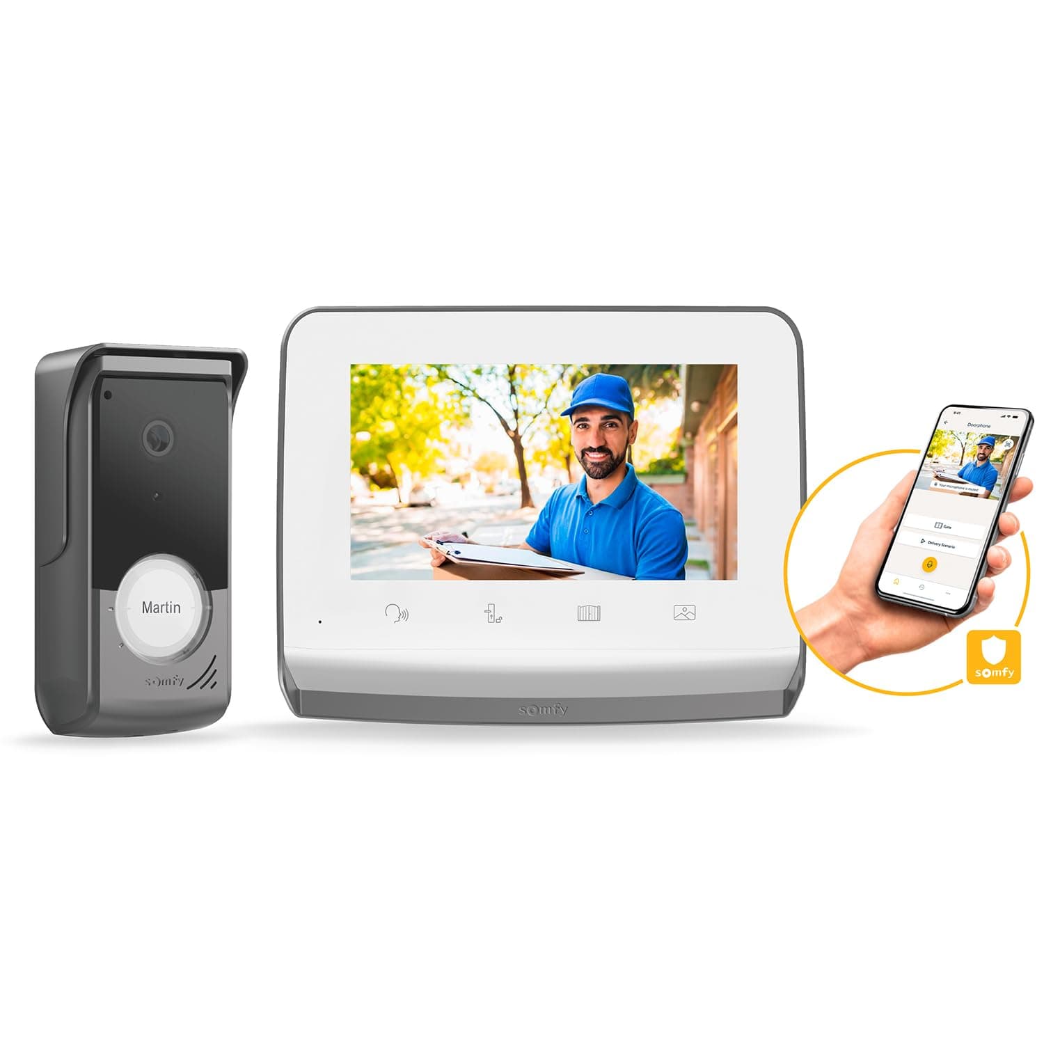 somfy 1871229 – Visiophone V350 Connect | Interphone connecté | Ecran 7 pouces | Vision nocturne | Gestion des visites à distance via l’app Protect | Contrôle jusqu’à 5 équipements motorisés RTS