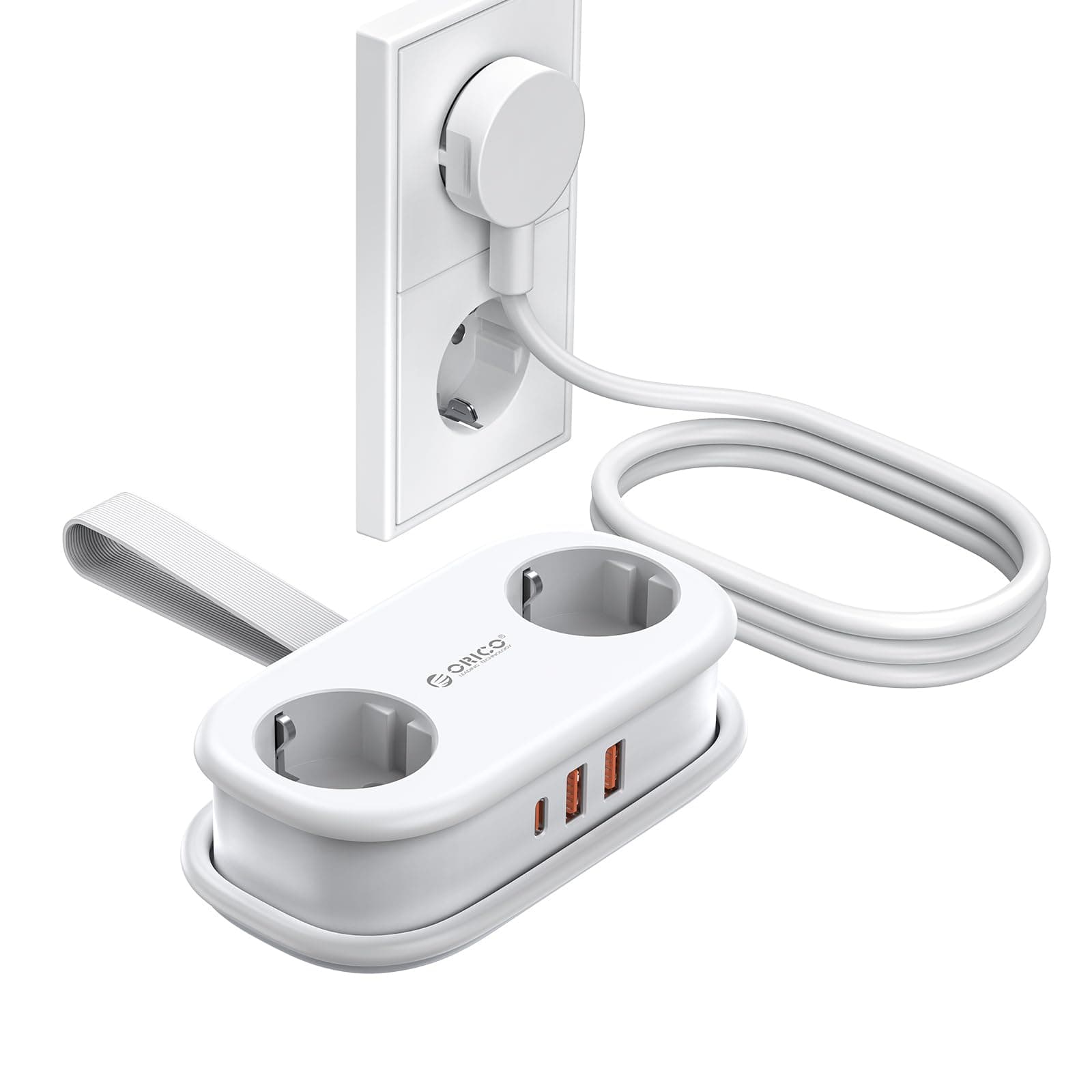 ORICO Steckdosenleiste mit USB C PD 20W, 2 Fächern Reise-Mehrfachsteckdose und 3 USB (1 USB C) Ladeanschlüssen Kompatibel mit Telefon, mit 1,5m Kabel für das Home Office auf dem Schiff (AP3-Weiß)