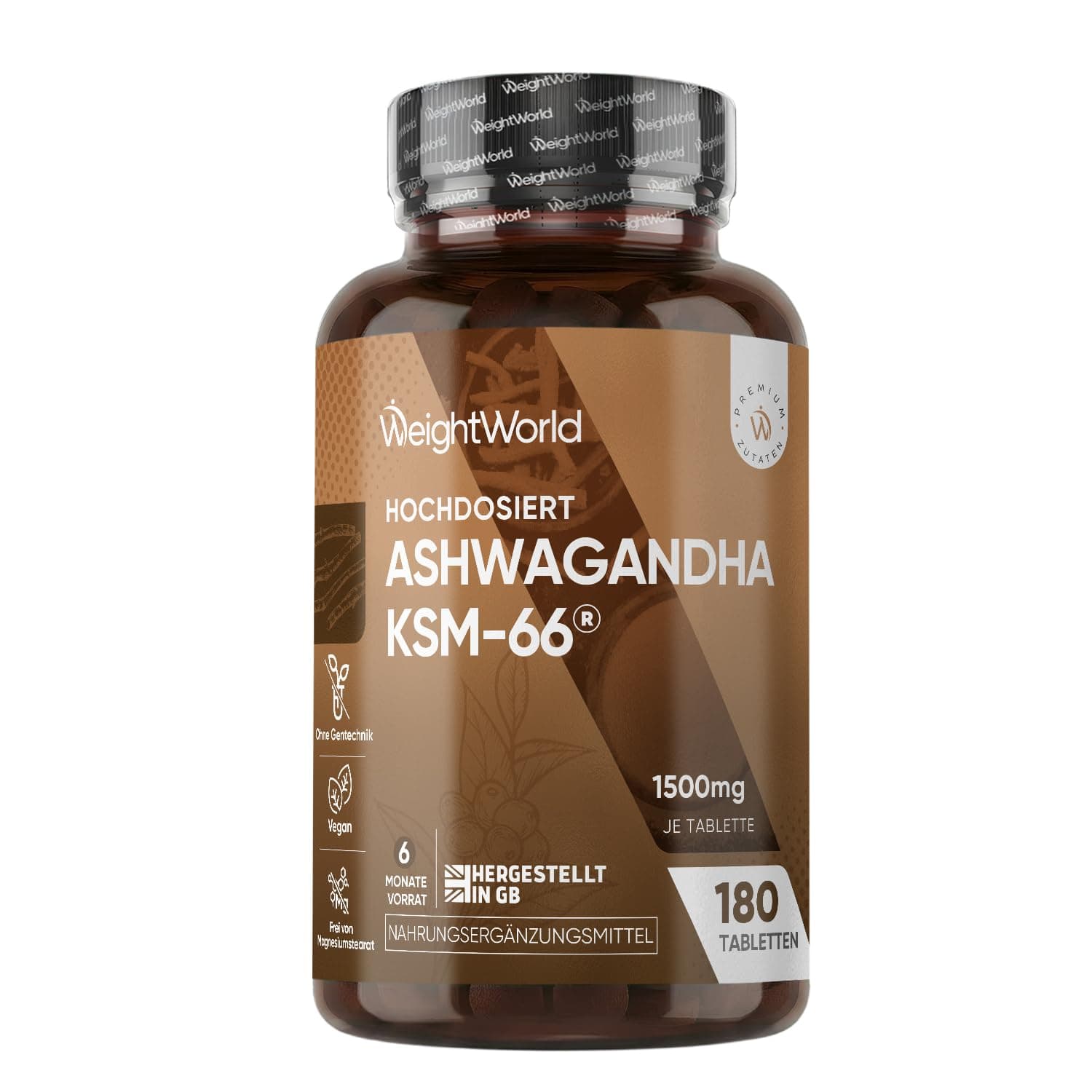 Ashwagandha KSM-66-1500 mg Ashwagandha Extrakt täglich - 5% Withanolide - 6 Monate Vorrat mit 180 vegane Tabletten - 1 Tablette täglich - Indischer Ginseng - Withania Somnifera von WeightWorld