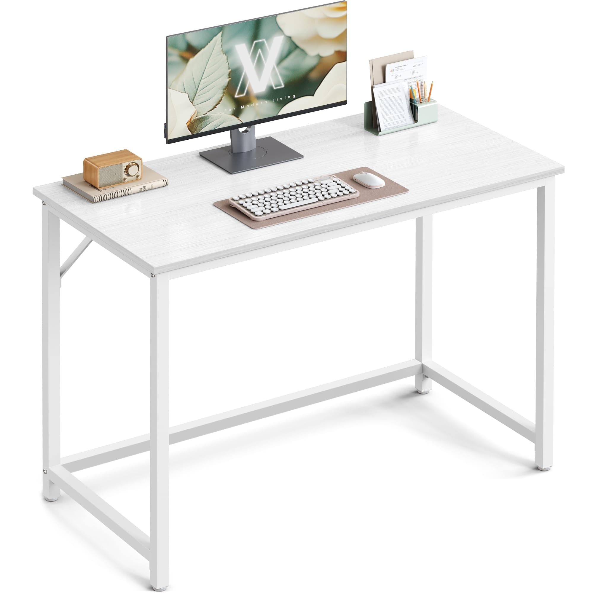 VASAGLE Escritorio, Mesa Oficina Pequeña y Estación Trabajo, Mesa para Teletrabajo, Estudio, Dormitorio, 50 x 100 x 76 cm, Estilo Moderno, Estructura Metal, Blanco Arce y Blanco Nube LWD041W44