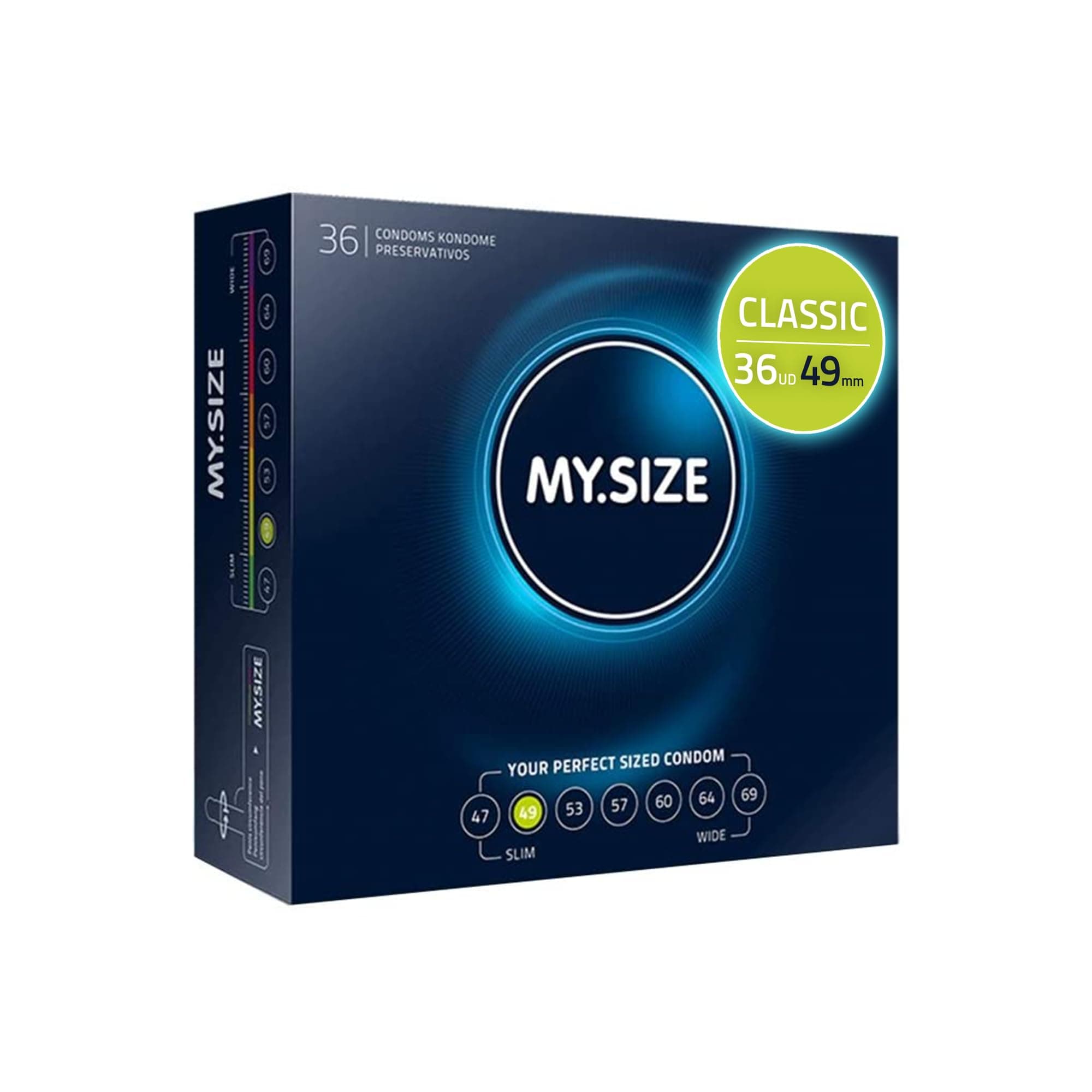 Condón MY.SIZE 49 mm, 36 piezas: ajuste perfecto y talla adecuada para todos