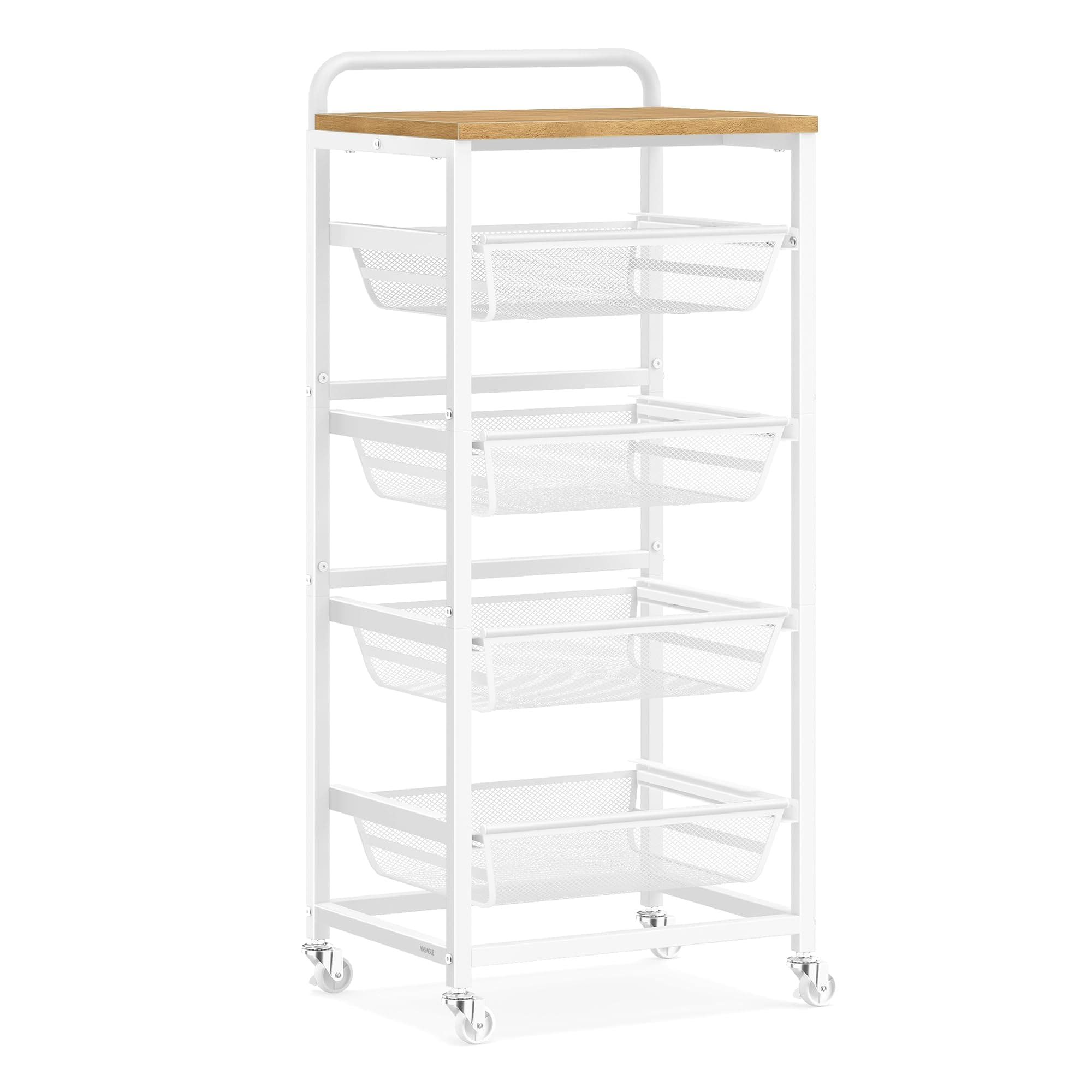 VASAGLE Carrito de Almacenaje de 5 Niveles, con Cestas Extraíbles, Estante de Cocina con Ruedas y Asa, 31,7 x 40 x 95 cm, Roble Dorado y Blanco Mate LRC041YA01