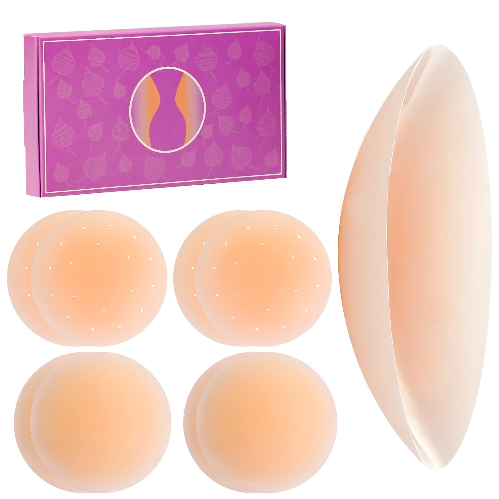 4 Paires Cache-tétons, Tacilin Auto-adhésif Réutilisables en Silicone Doux Couvre Seins Mamelons Invisibles étanches Cache Teton Nipple Cover [8 cm] - Couleur de la Peau Claire