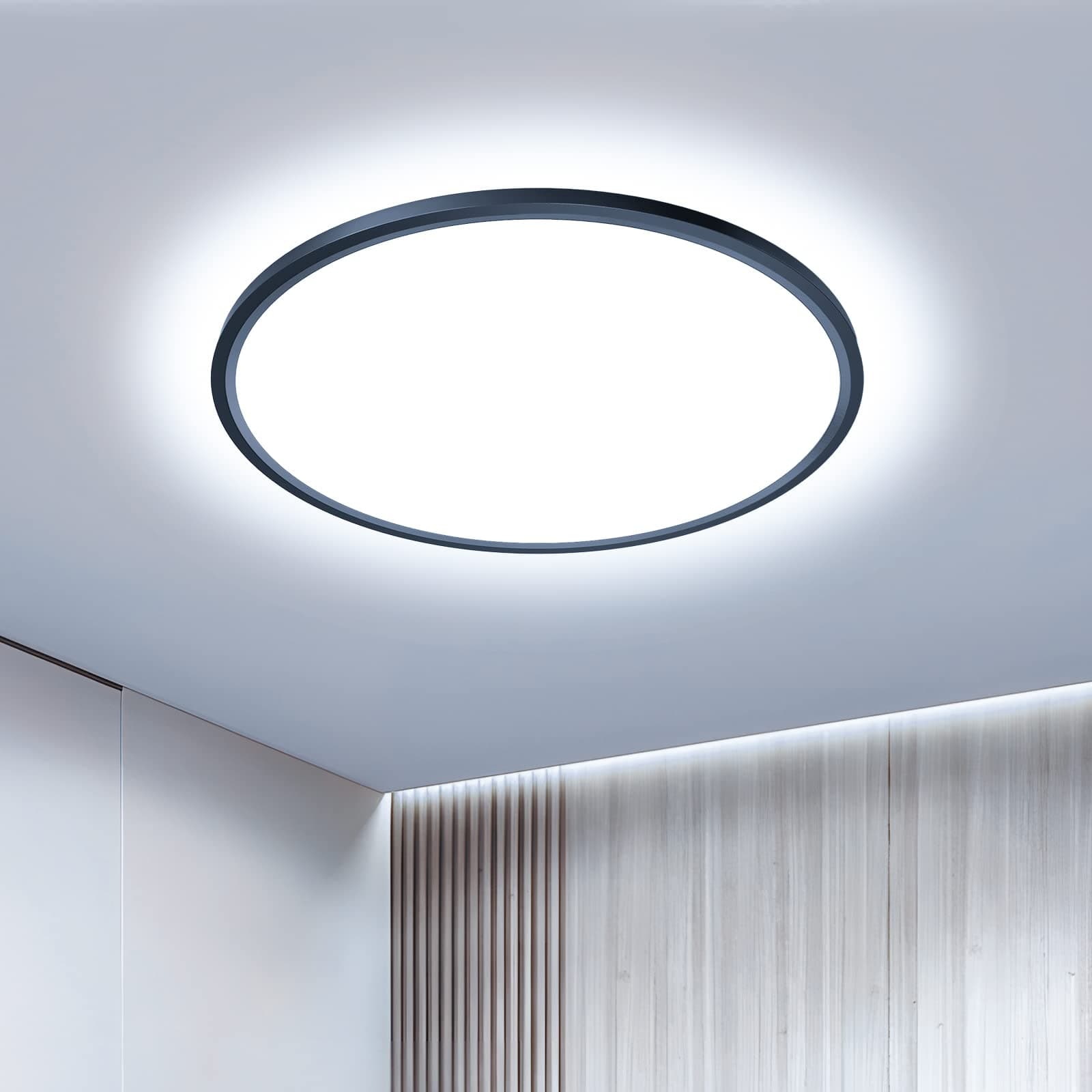 OTREN Plafoniera LED Soffitto 36W, Lampada Bagno Moderna Rotondo 6500K, Lampadario Luce per Soggiorno, Camera da Letto, Cucina, Ufficio, Balcone, IP44, Ø30CM*H2.4CM, Bianco Freddo, 3240LM