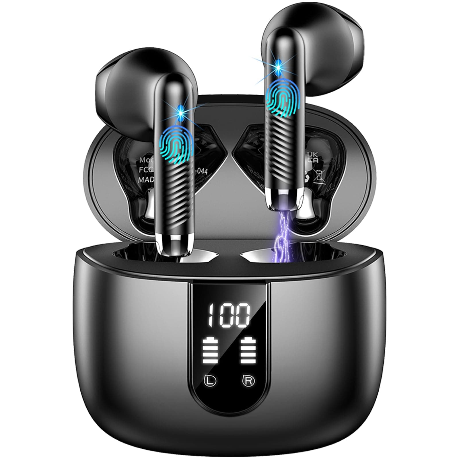 Auriculares Inalámbricos Bluetooth 5.4 HiFi Estéreo, Reducción de Ruido ENC | 56H Cascos Inalámbricos Bluetooth con Driver de 13 mm, Diseño Mini de 3,5 g, Pantalla LED, USB-C, IP7, Audífonos iOS Android