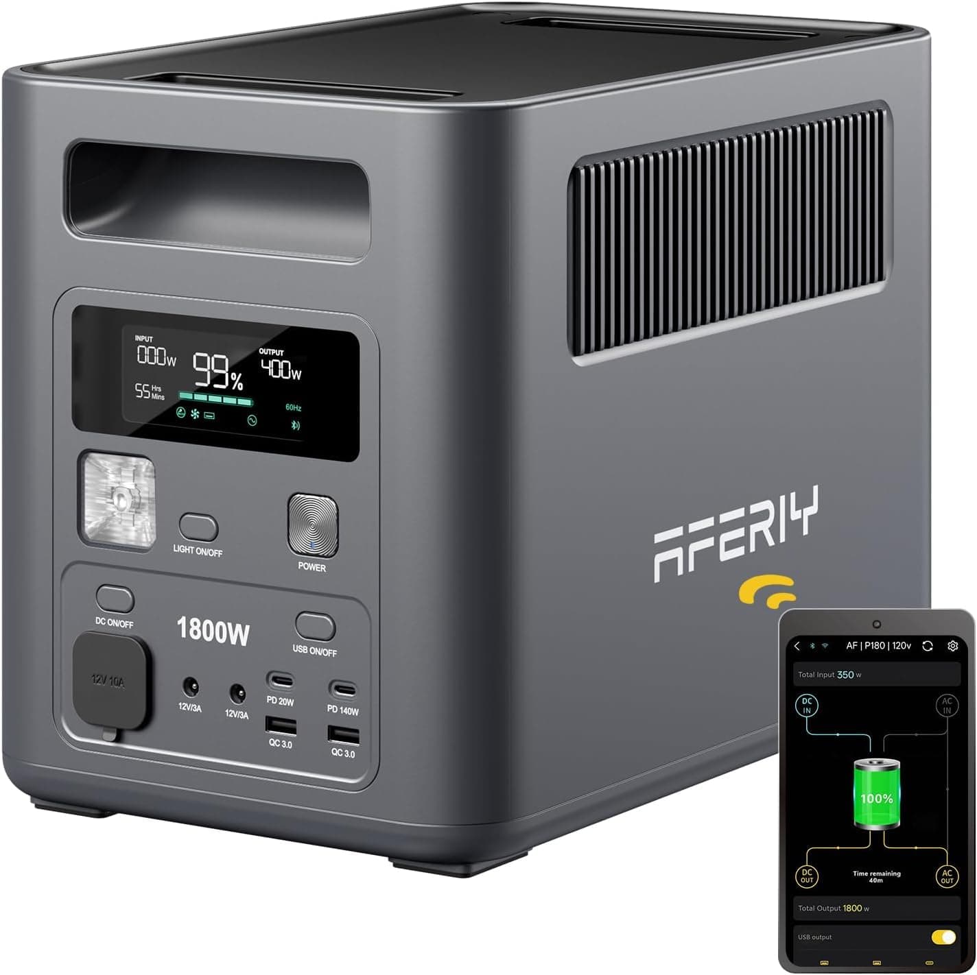 AFERIY P180 Power Station Portatile 1800W Centrale Elettrica Solare 1024Wh | Generatore Corrente Batteria LiFePO4 Generatori Solari Portable APP Ricarica Rapida Per Casa Viaggi Campeggio UPS Emergenze