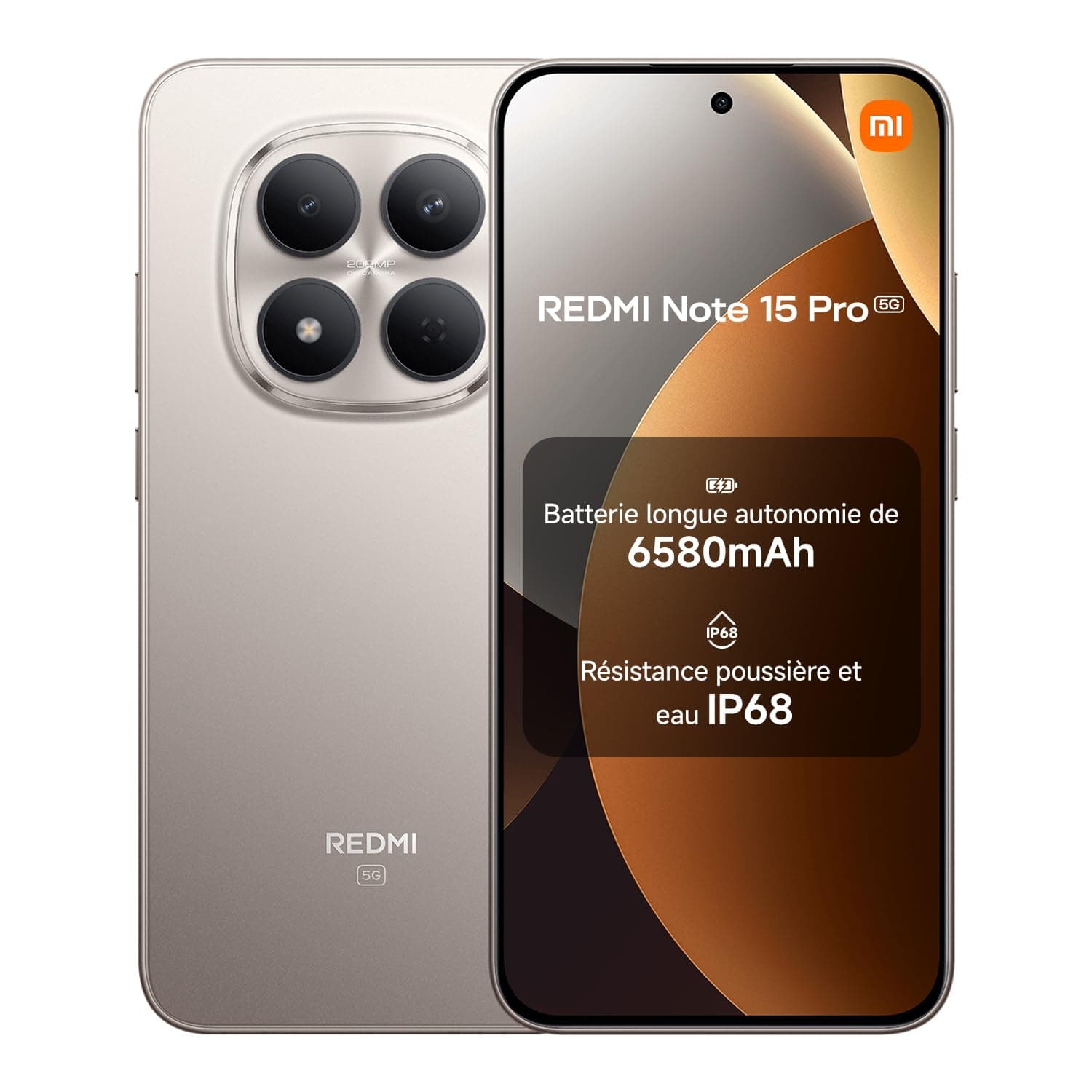 Xiaomi Redmi Note 15 Pro 5G, Smartphone 12+512 Go, Batterie Massive de 6580 mAh, IP66/IP68, Nouvel Appareil Photo 200 MP, écran AMOLED 1.5K de 6,83 Pouces, Couleur Titane, Garantie 2 Ans
