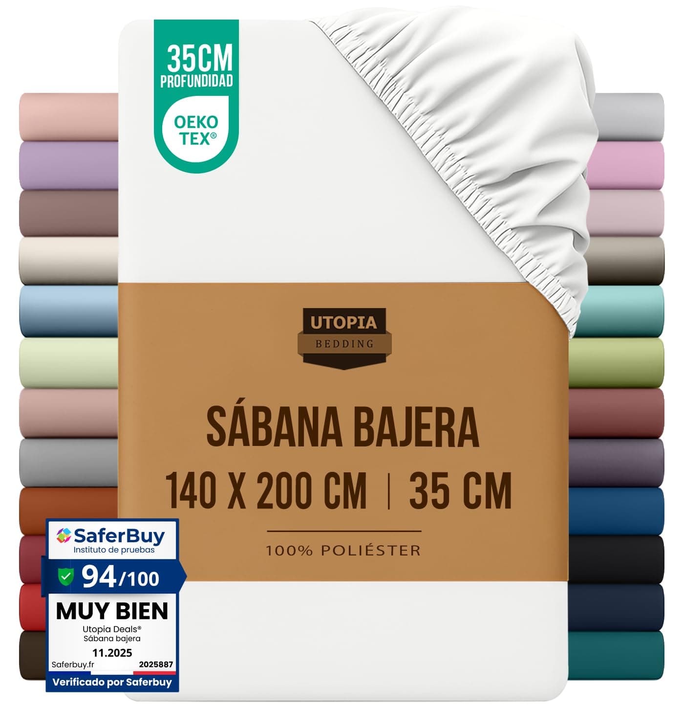 Utopia Bedding Sabana Bajera 140x200 - Blanco - Certificado Oeko Tex - Bolsillo Profundo - Microfibra de Poliéster Cepillado (Cama 140)