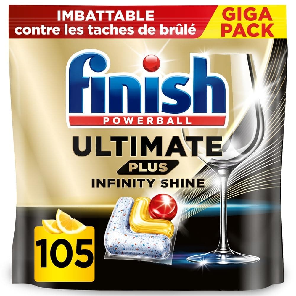 Finish Ultimate Plus Infinity Shine Pastilles Lave-Vaisselle Citron, Propreté Intense & Brillance Étincelante,105 capsules